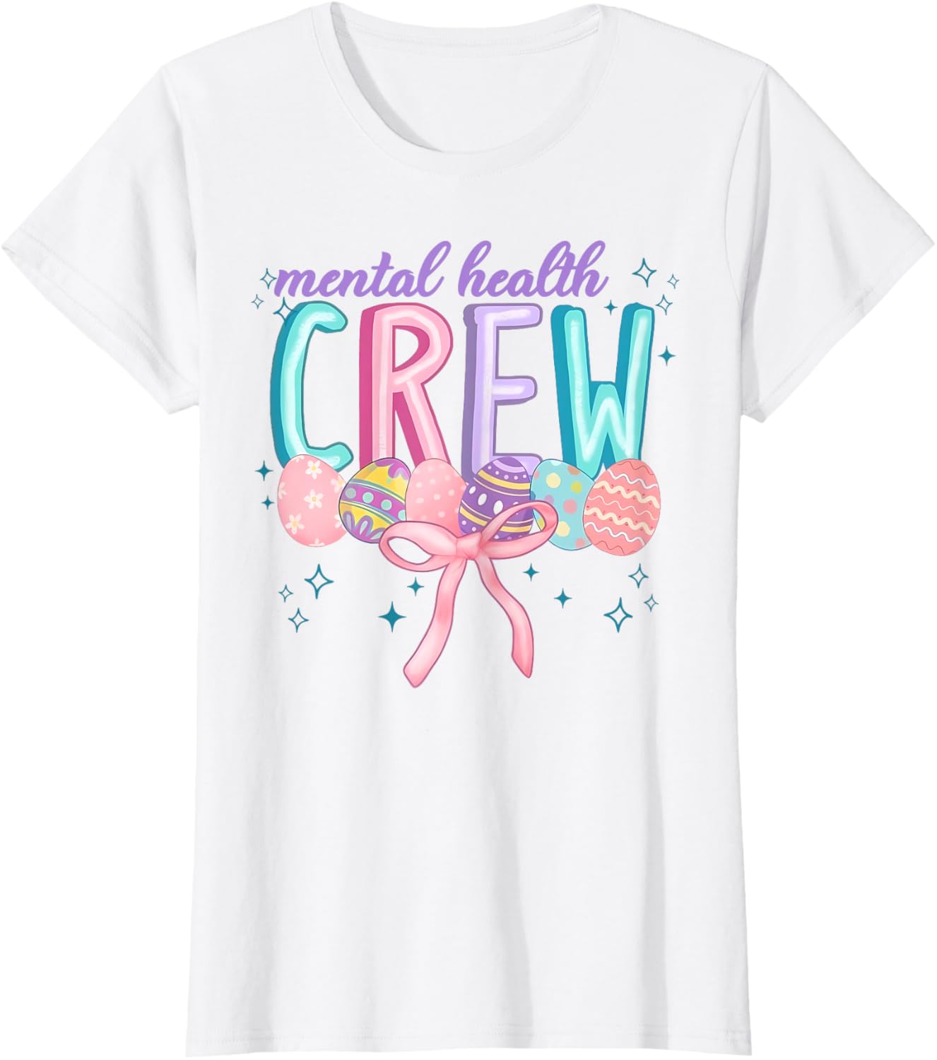 Easter Mental Health Crew Coquette Bow Easter Eggs Bunny T-Shirt