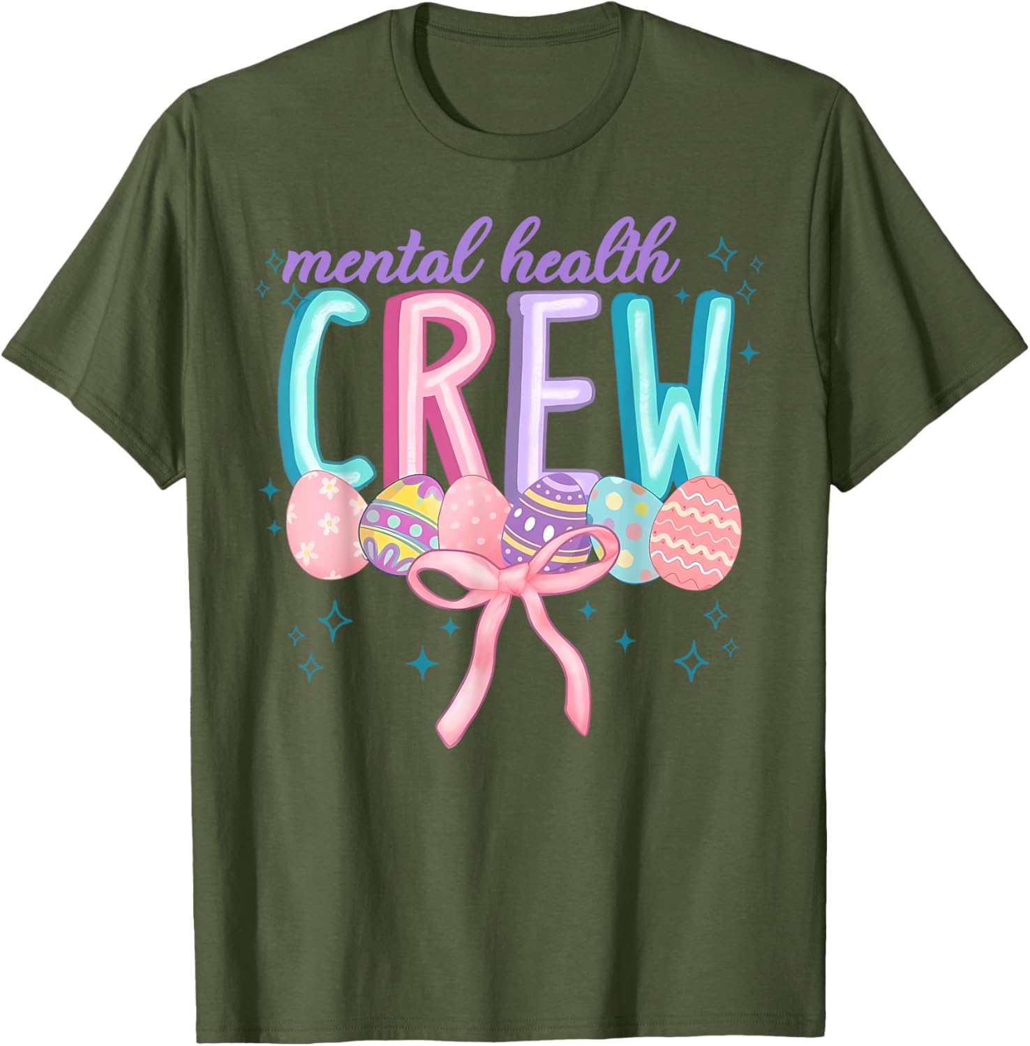 Easter Mental Health Crew Coquette Bow Easter Eggs Bunny T-Shirt