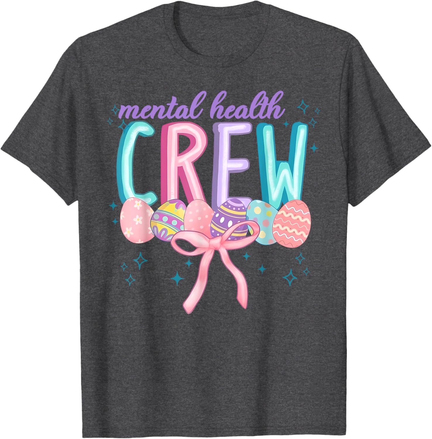 Easter Mental Health Crew Coquette Bow Easter Eggs Bunny T-Shirt