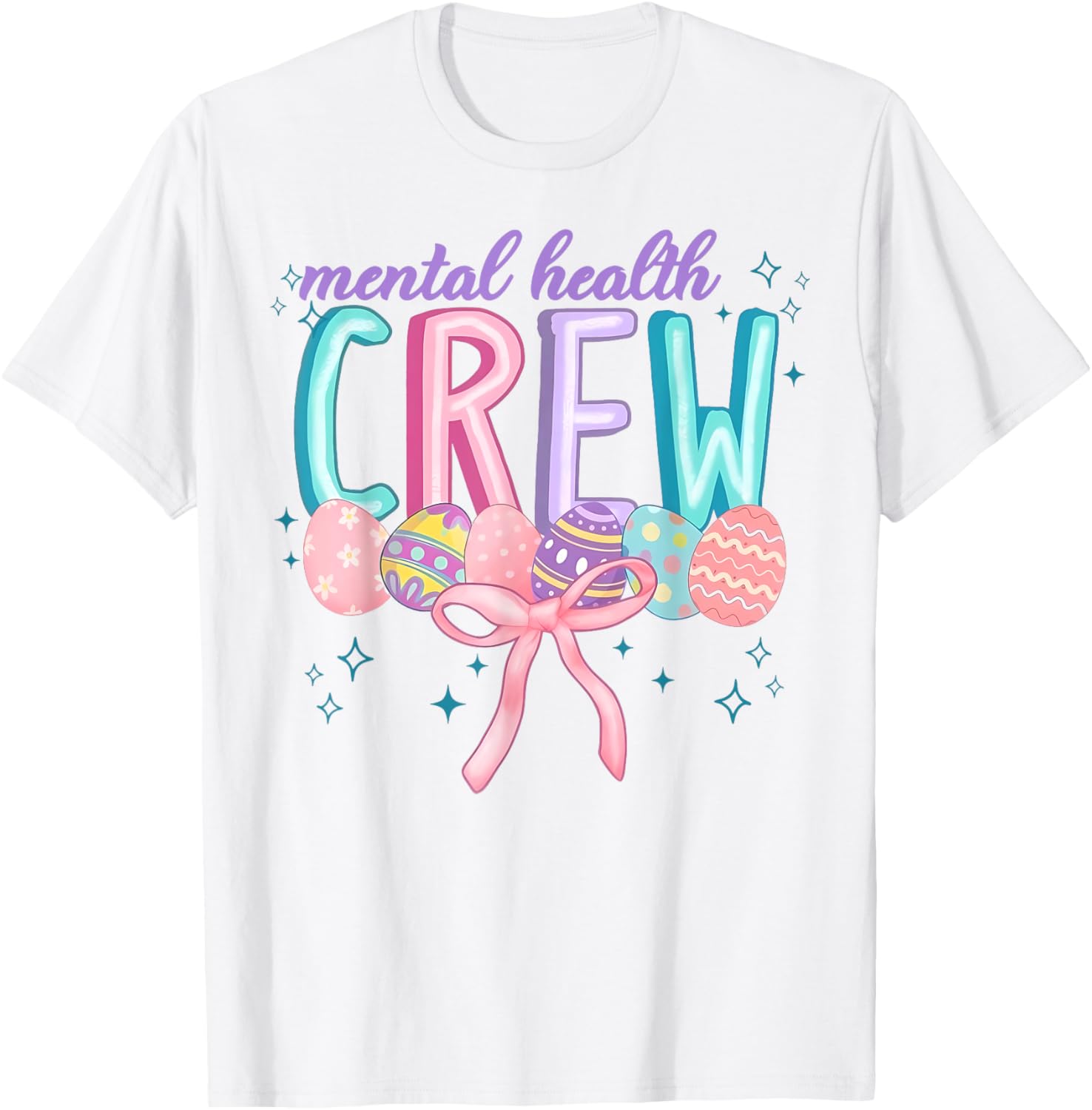 Easter Mental Health Crew Coquette Bow Easter Eggs Bunny T-Shirt