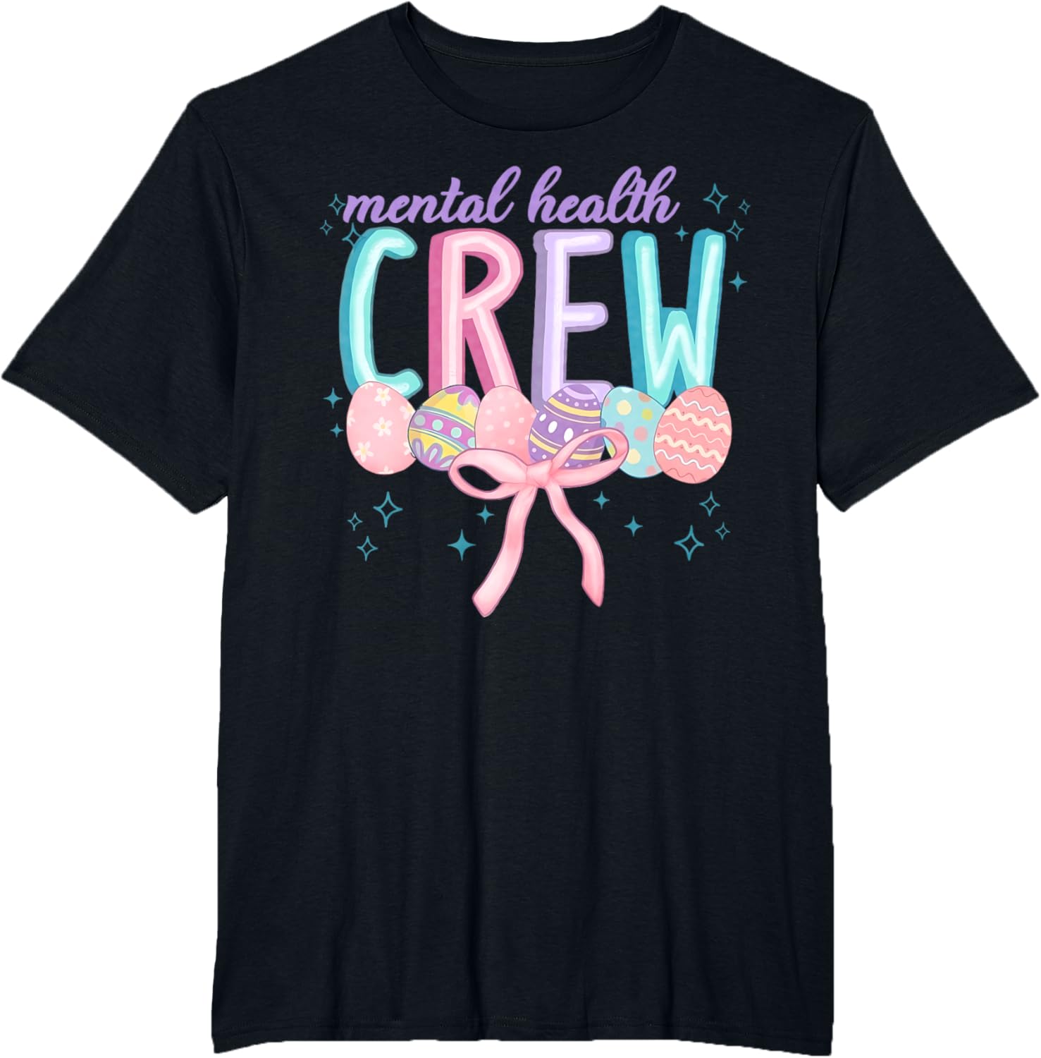 Easter Mental Health Crew Coquette Bow Easter Eggs Bunny T-Shirt