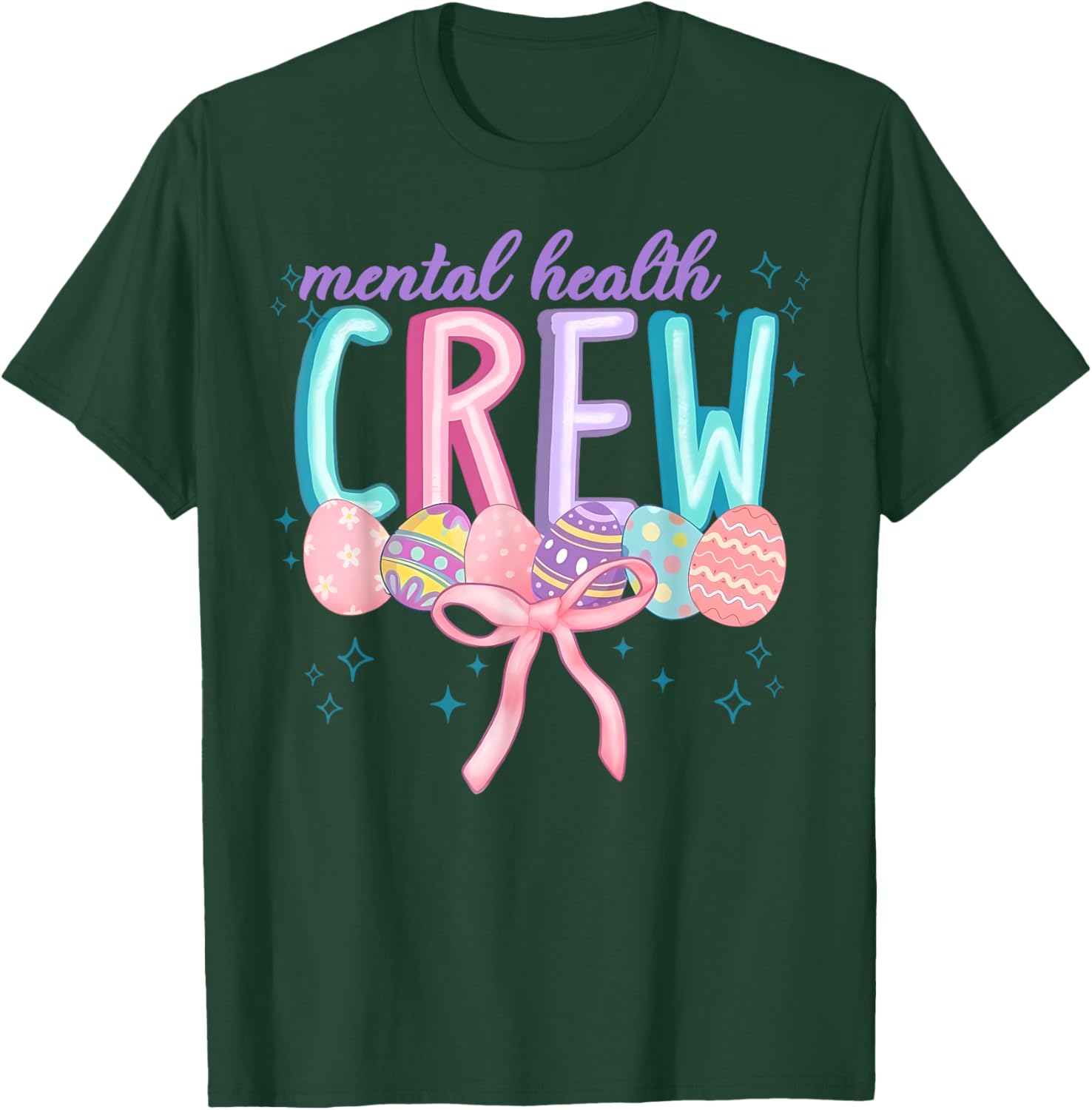 Easter Mental Health Crew Coquette Bow Easter Eggs Bunny T-Shirt