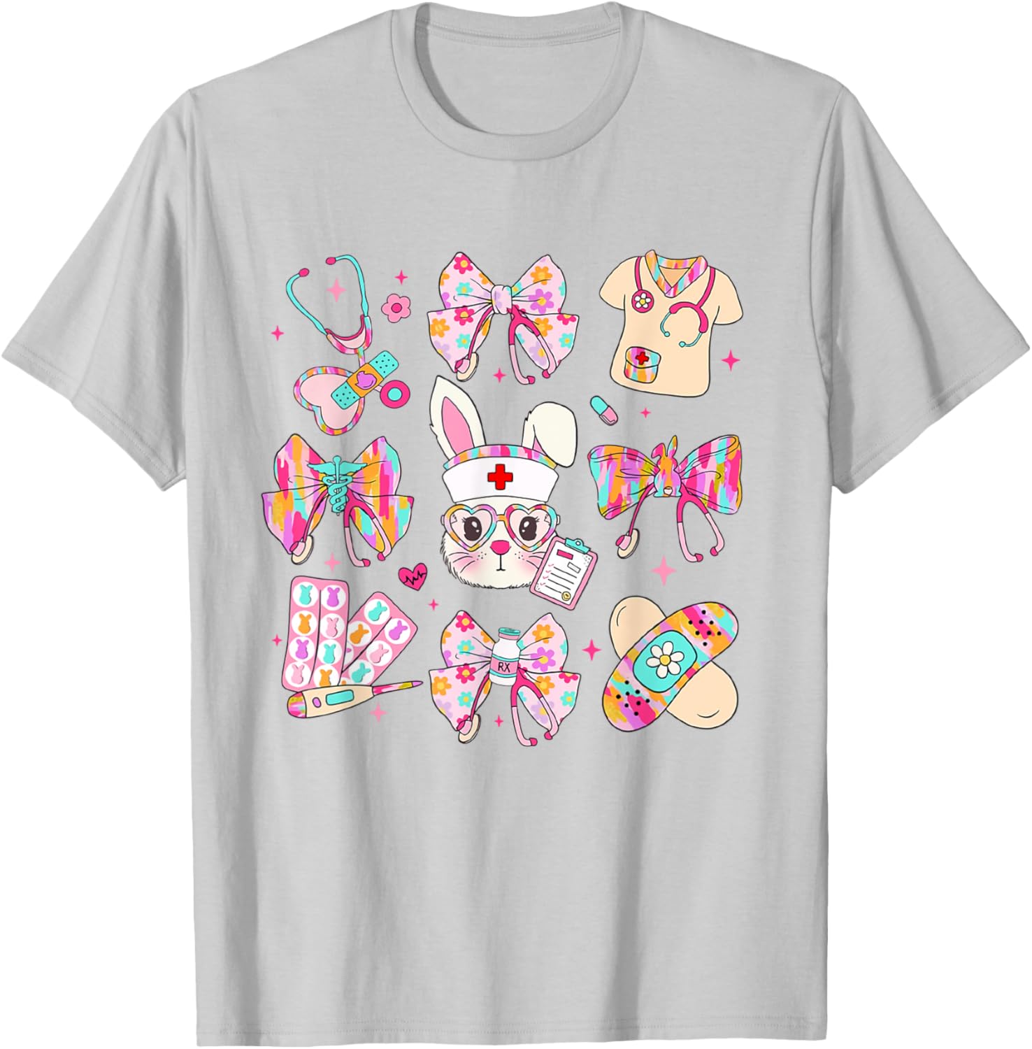 Easter Nurse Bunny Coquette Bow Nurse Easter Day Fall Risk T-Shirt