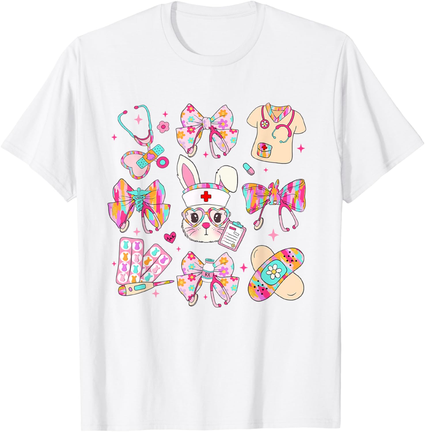 Easter Nurse Bunny Coquette Bow Nurse Easter Day Fall Risk T-Shirt