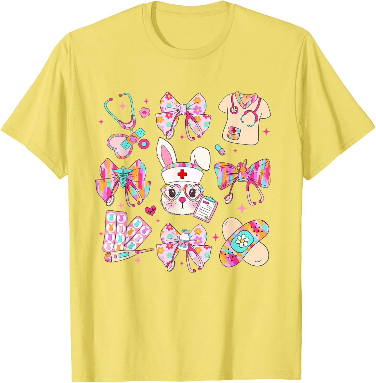 Easter Nurse Bunny Coquette Bow Nurse Easter Day Fall Risk T-Shirt