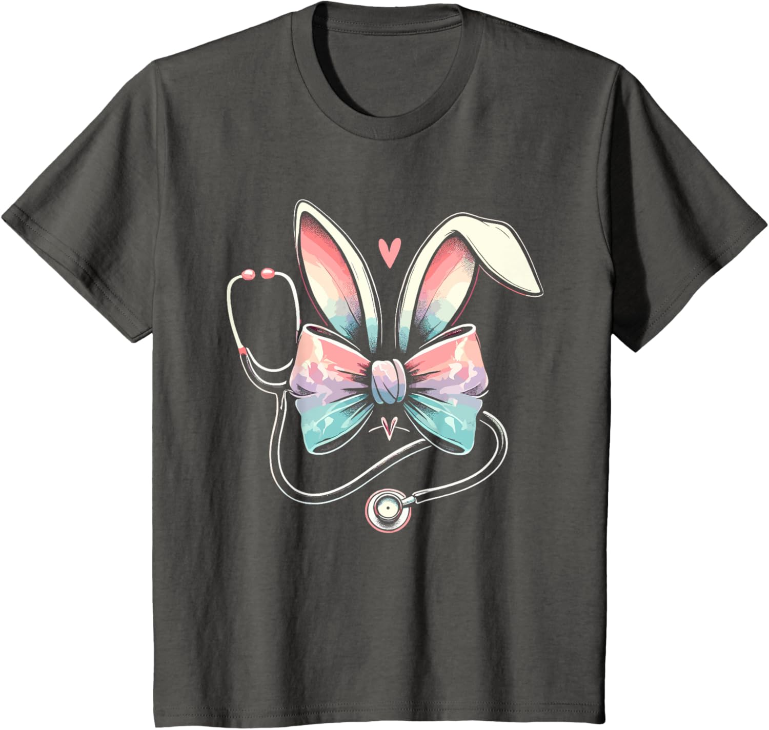 Easter Nurse, Bunny Ears Coquette Bow With Stethoscope T-Shirt