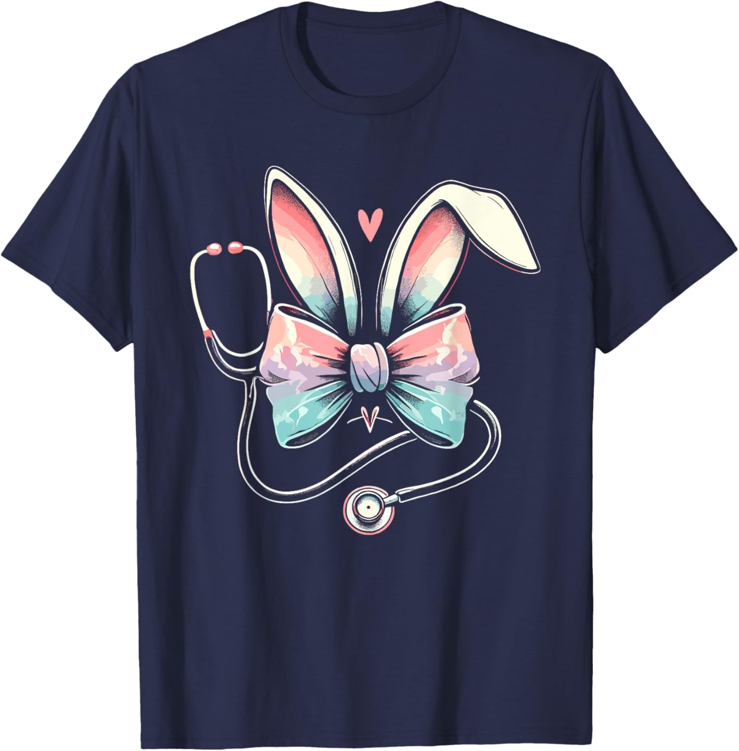 Easter Nurse, Bunny Ears Coquette Bow With Stethoscope T-Shirt