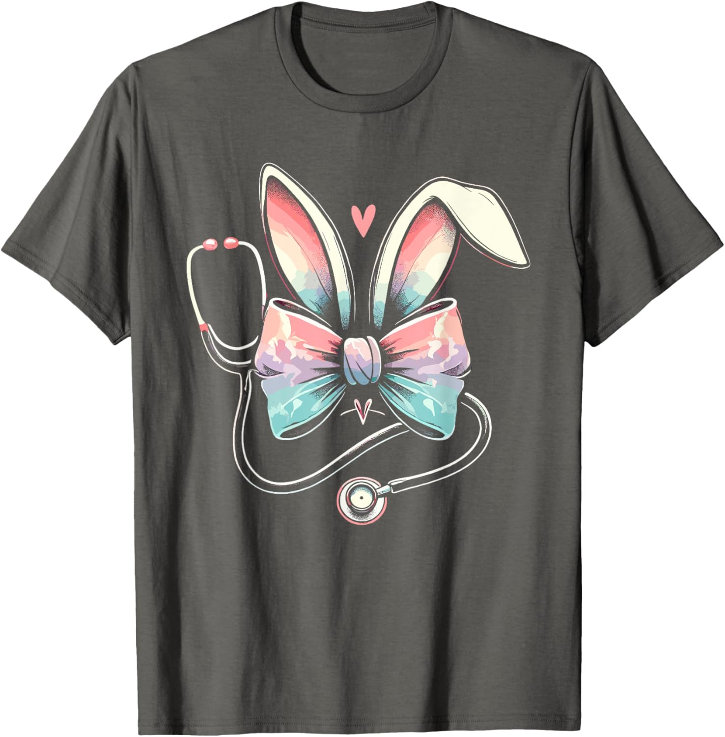 Easter Nurse, Bunny Ears Coquette Bow With Stethoscope T-Shirt