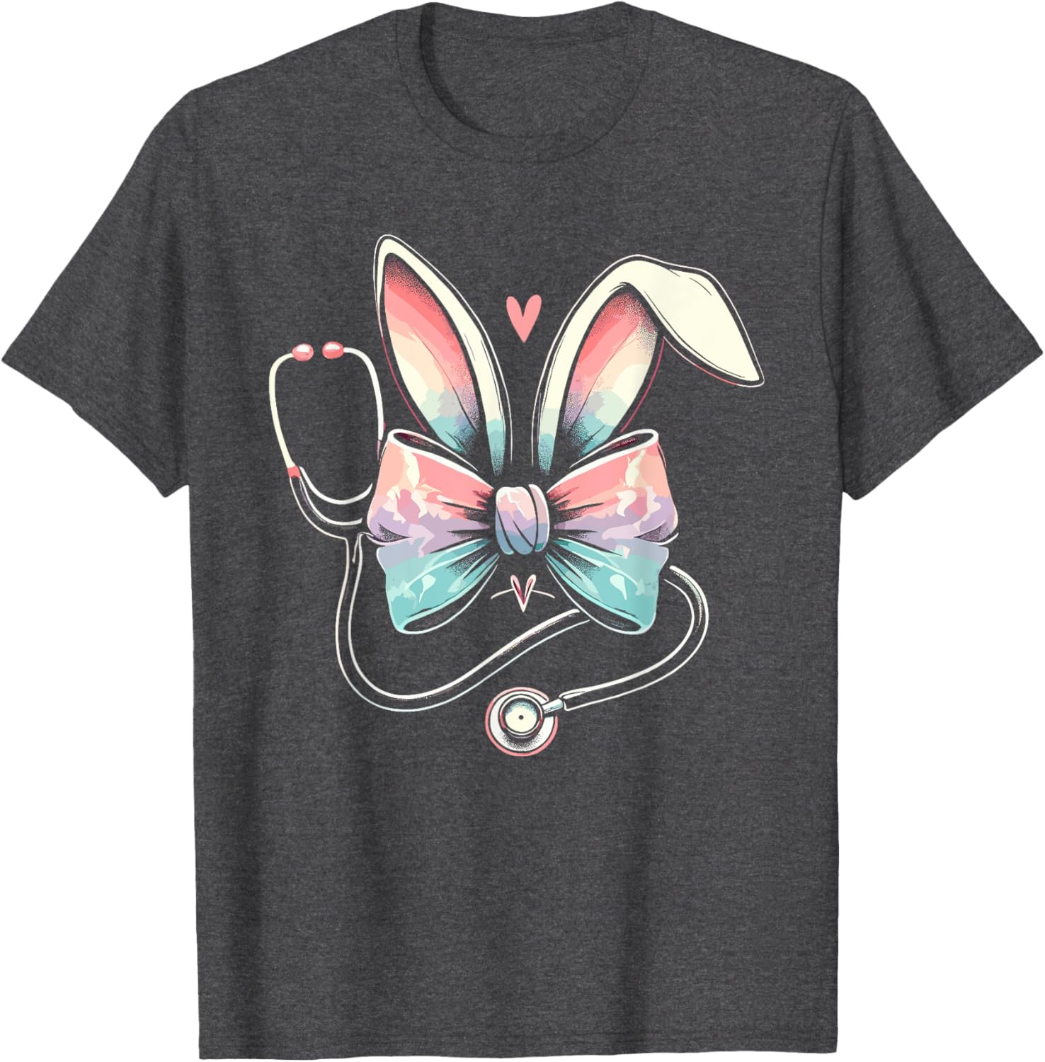 Easter Nurse, Bunny Ears Coquette Bow With Stethoscope T-Shirt