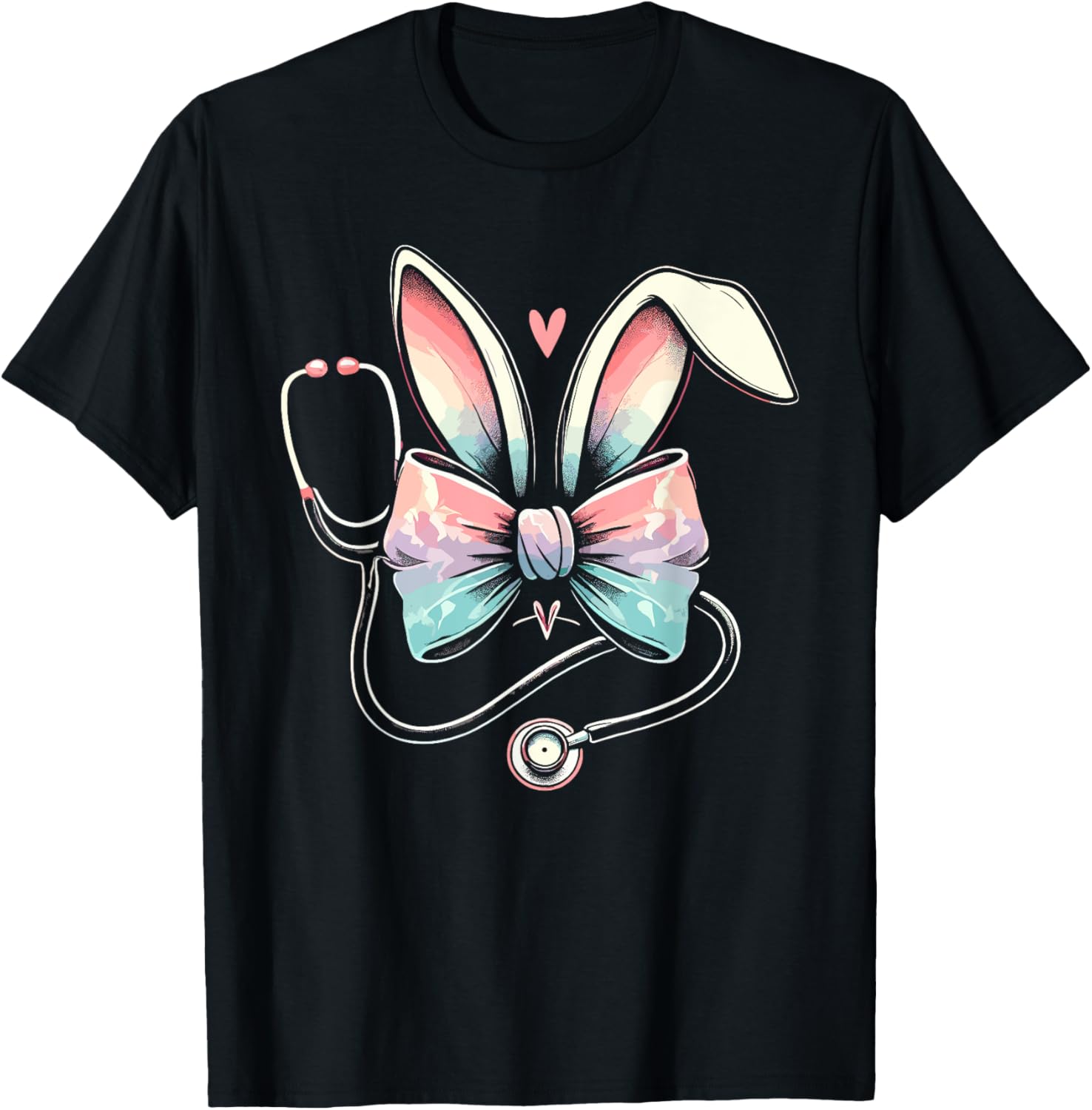 Easter Nurse, Bunny Ears Coquette Bow With Stethoscope T-Shirt