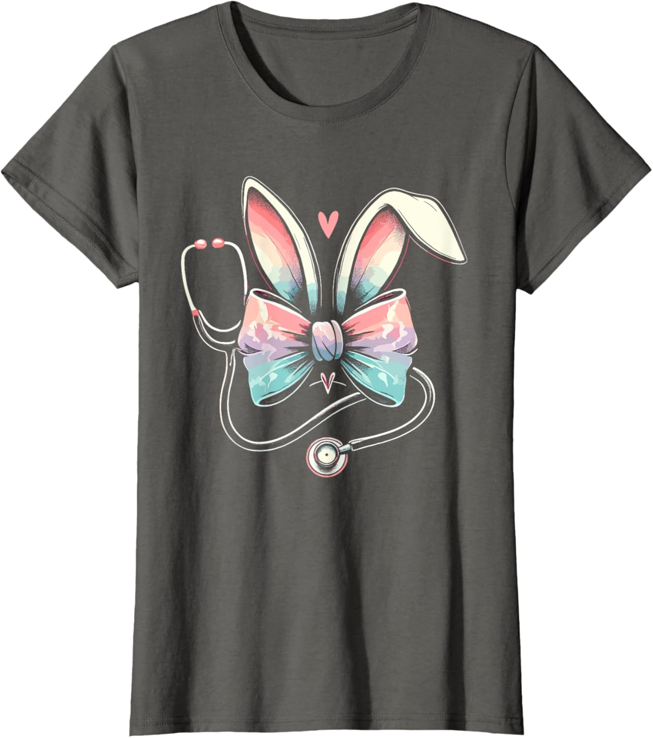 Easter Nurse, Bunny Ears Coquette Bow With Stethoscope T-Shirt