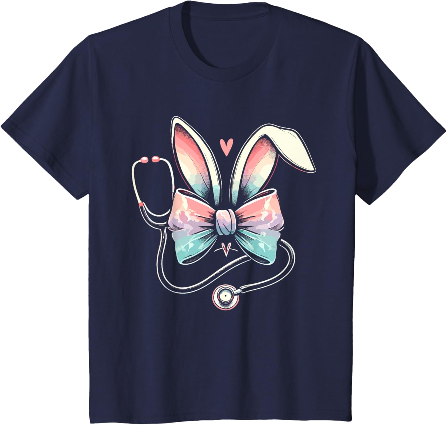 Easter Nurse, Bunny Ears Coquette Bow With Stethoscope T-Shirt