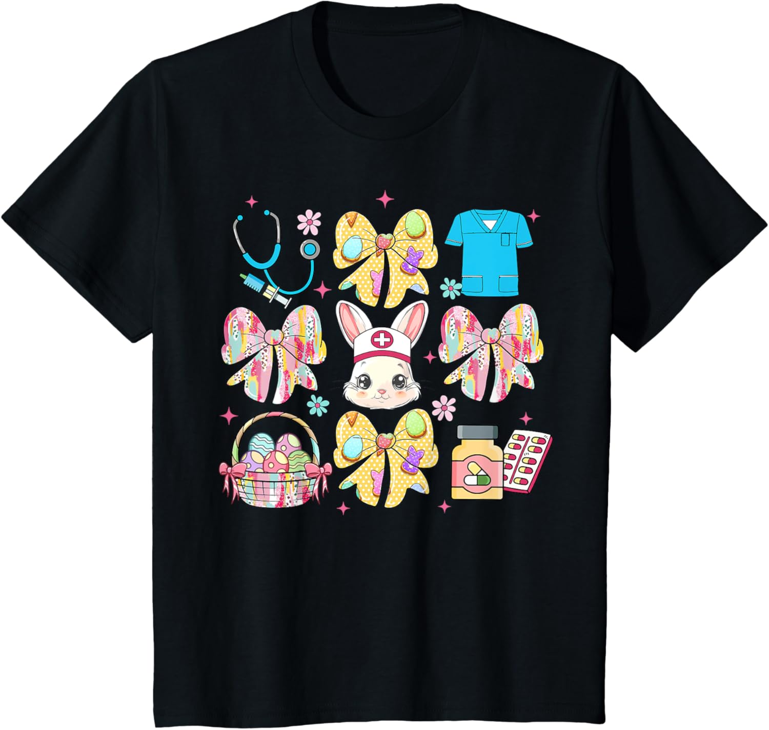 Easter Nurse Coquette Bow Happy Easter Bunny School Women T-Shirt