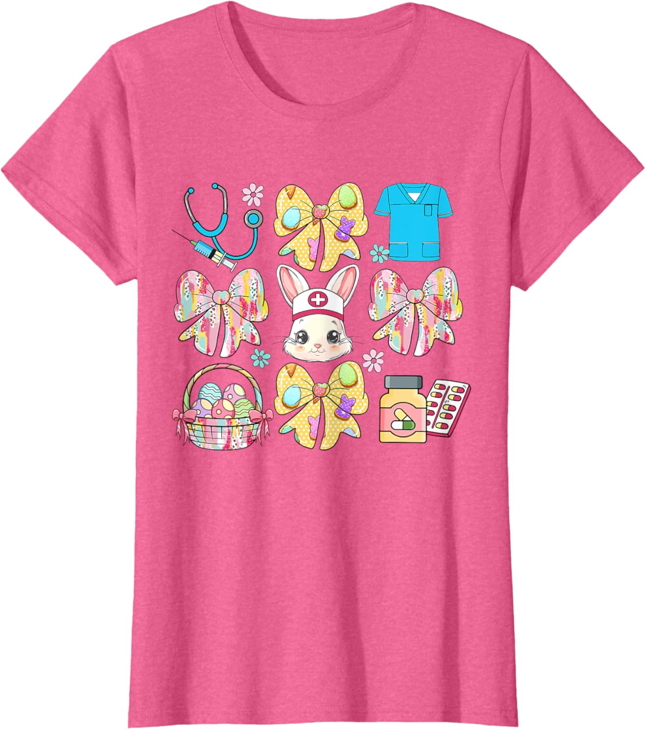 Easter Nurse Coquette Bow Happy Easter Bunny School Women T-Shirt