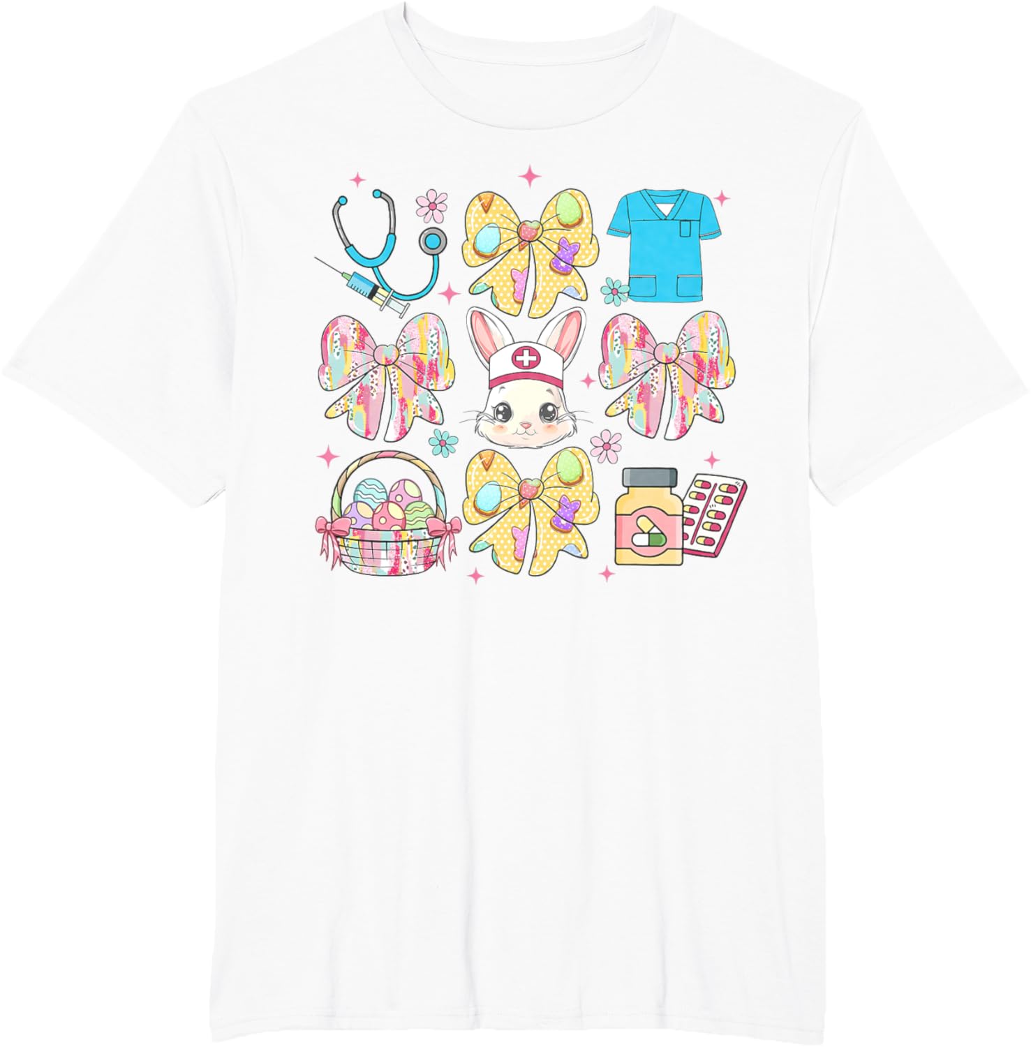 Easter Nurse Coquette Bow Happy Easter Bunny School Women T-Shirt