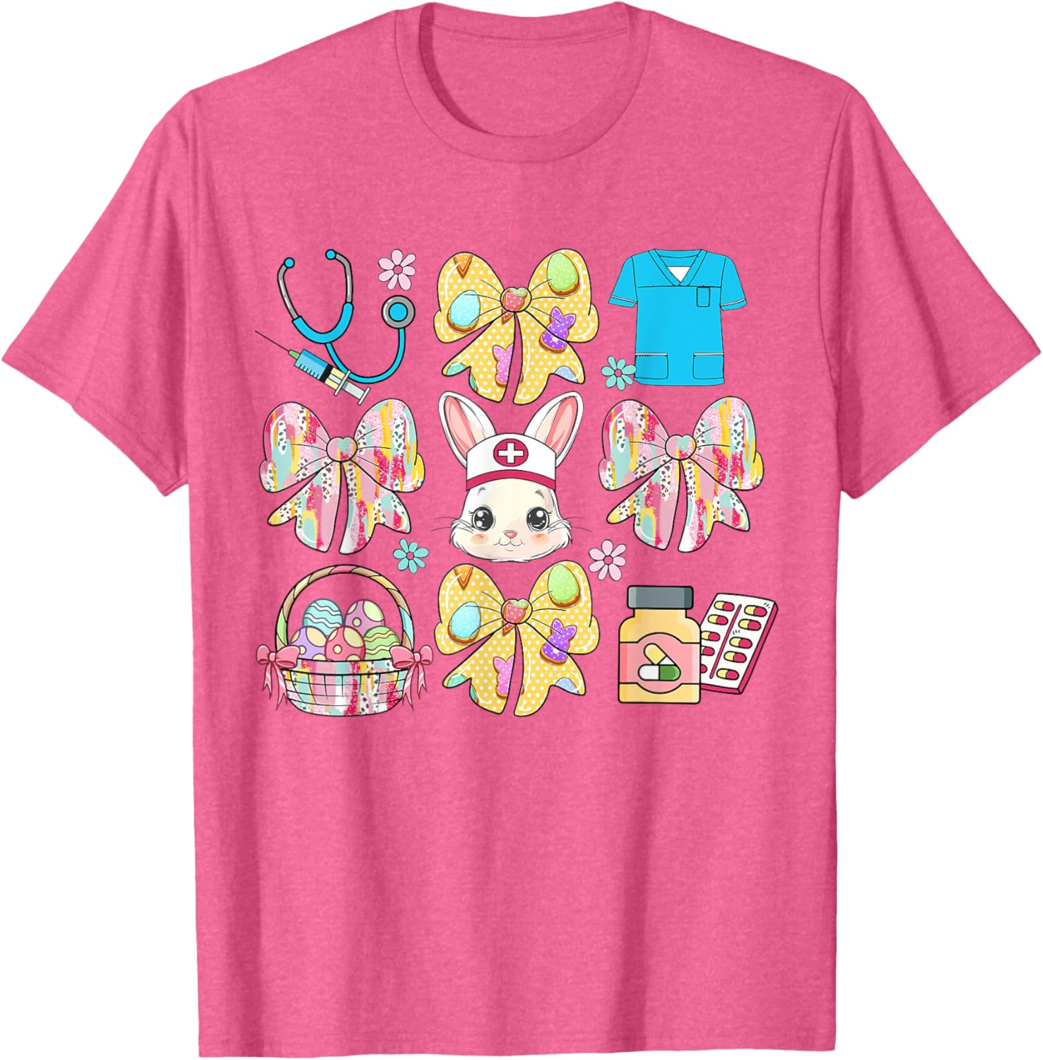 Easter Nurse Coquette Bow Happy Easter Bunny School Women T-Shirt