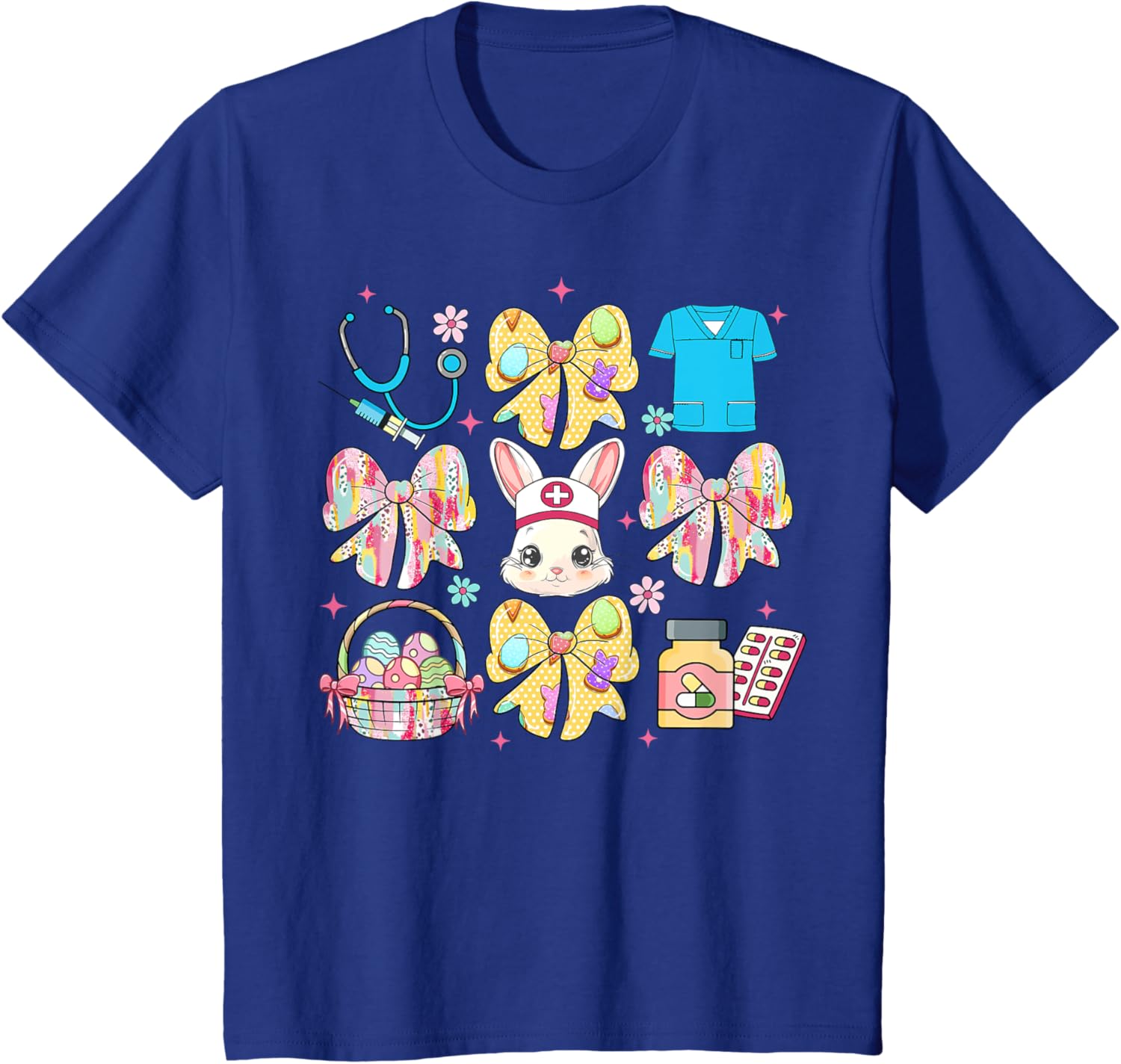 Easter Nurse Coquette Bow Happy Easter Bunny School Women T-Shirt