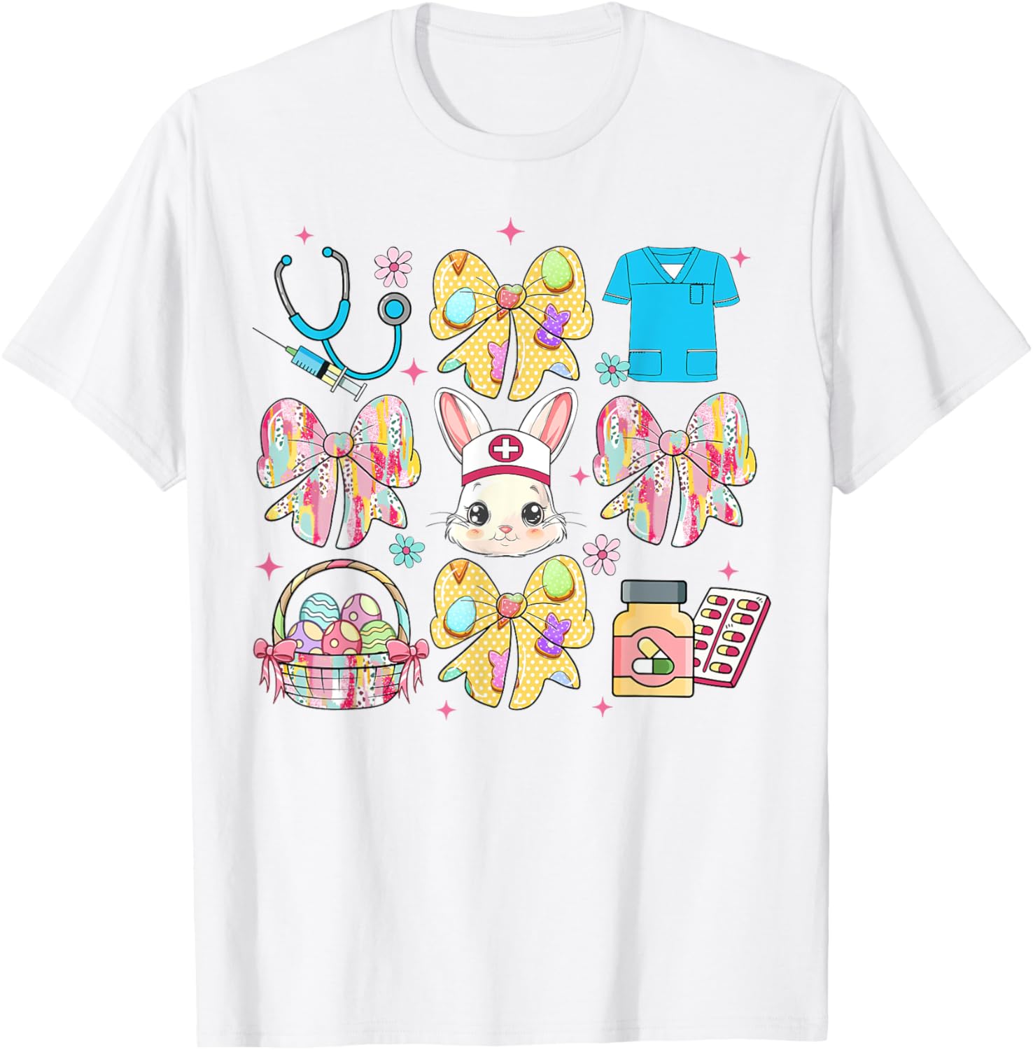 Easter Nurse Coquette Bow Happy Easter Bunny School Women T-Shirt