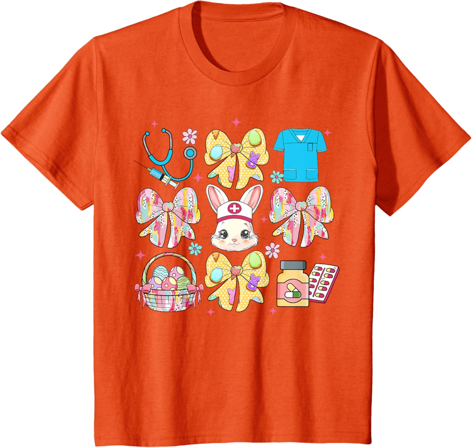 Easter Nurse Coquette Bow Happy Easter Bunny School Women T-Shirt