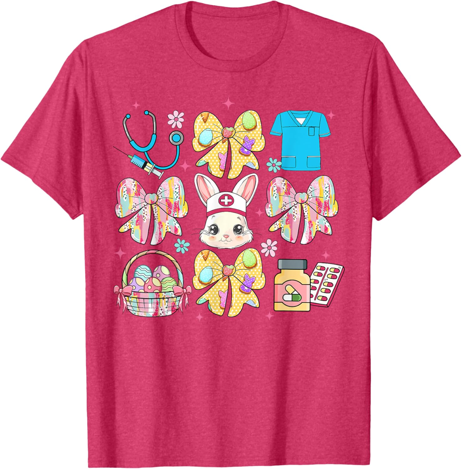 Easter Nurse Coquette Bow Happy Easter Bunny School Women T-Shirt