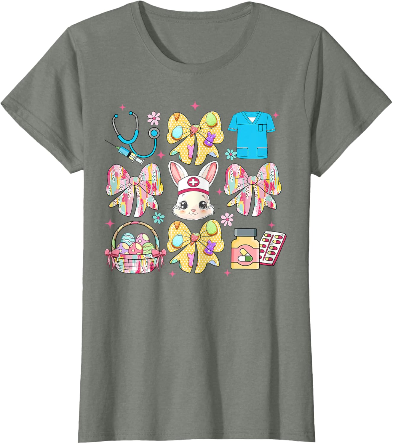 Easter Nurse Coquette Bow Happy Easter Bunny School Women T-Shirt