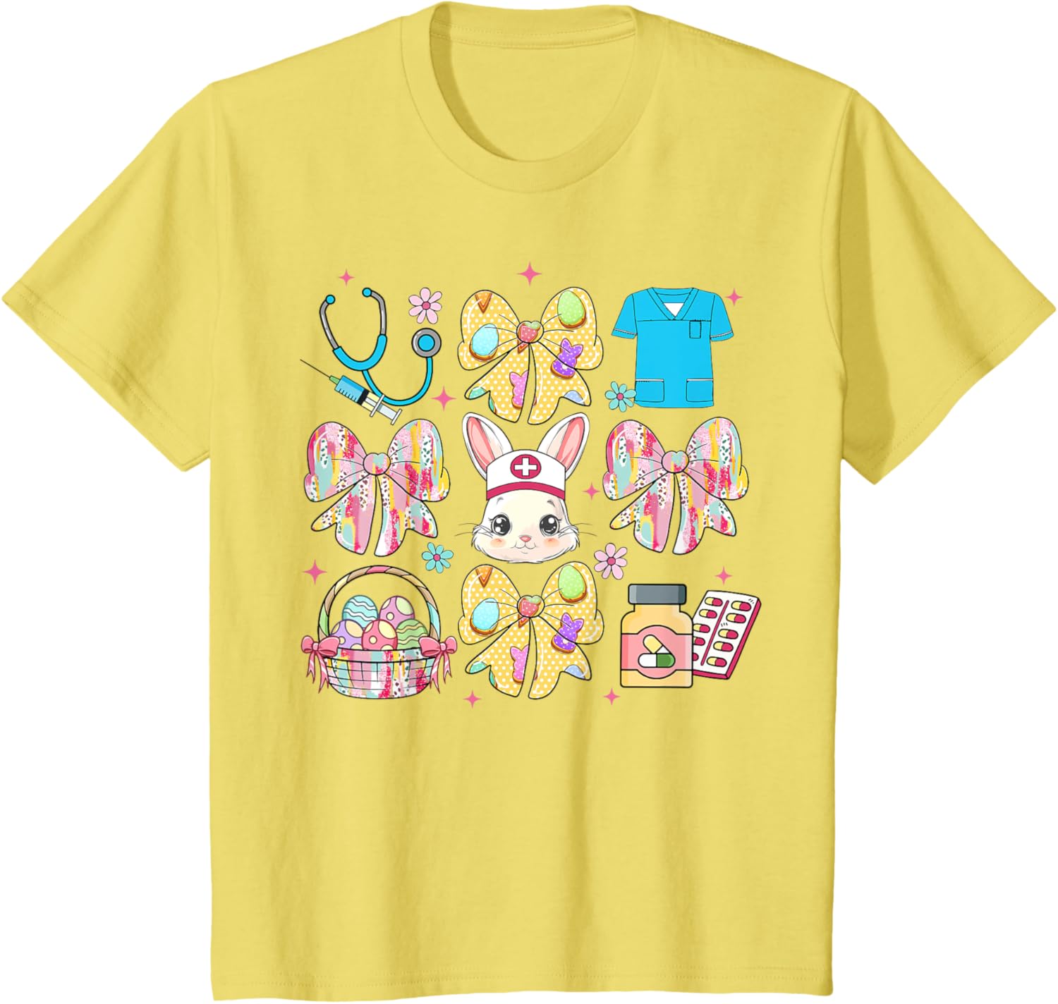 Easter Nurse Coquette Bow Happy Easter Bunny School Women T-Shirt