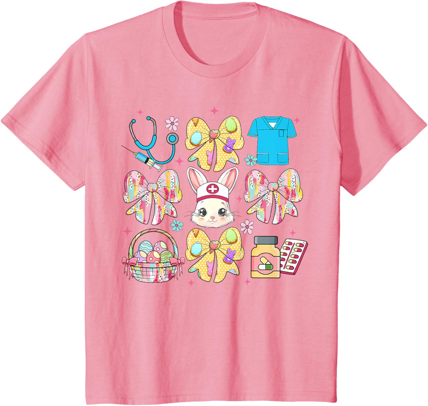 Easter Nurse Coquette Bow Happy Easter Bunny School Women T-Shirt