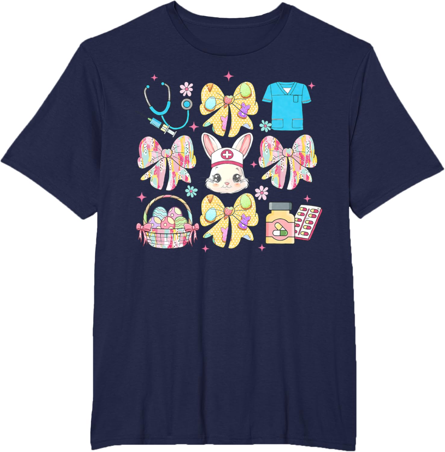 Easter Nurse Coquette Bow Happy Easter Bunny School Women T-Shirt