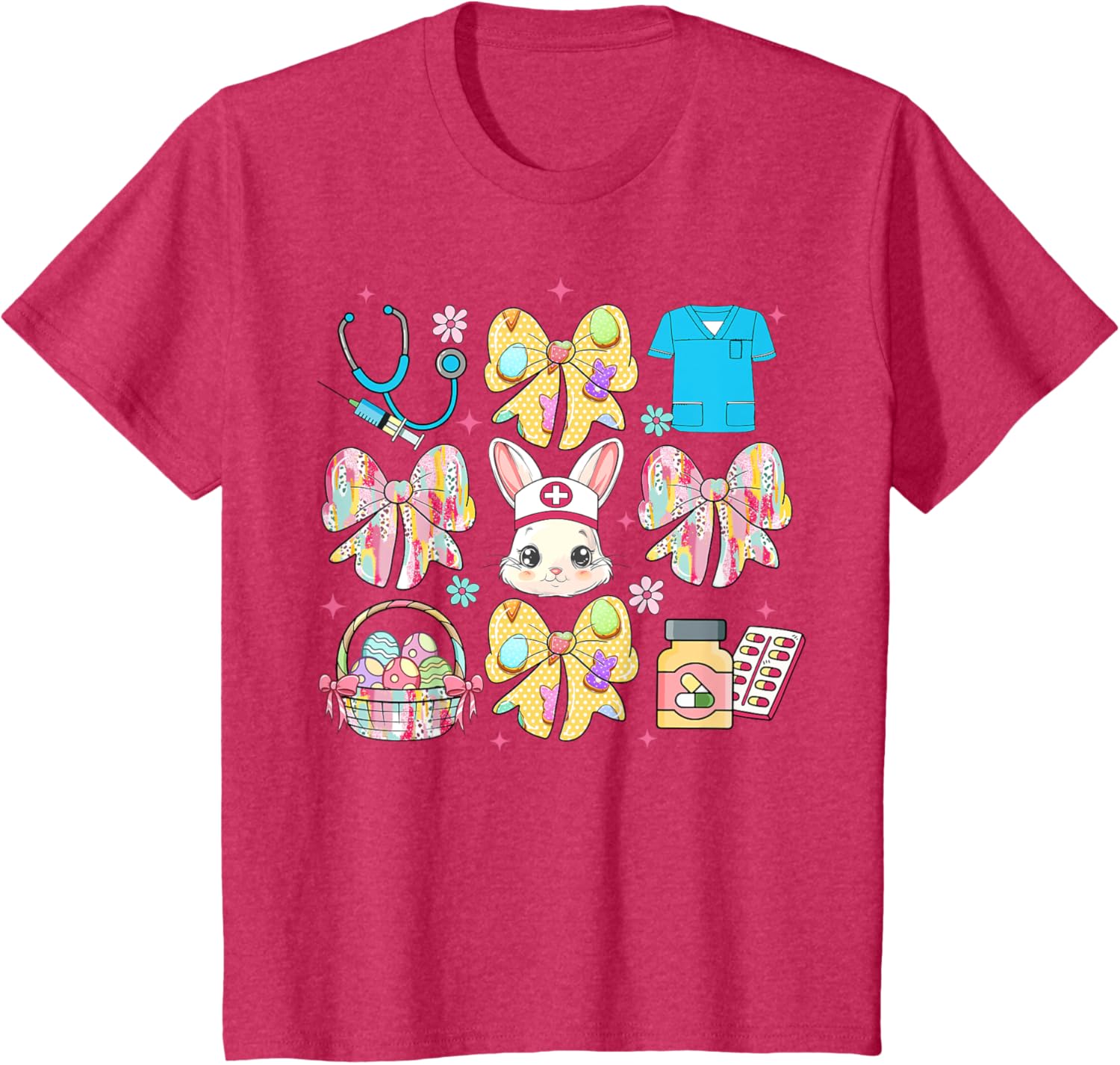 Easter Nurse Coquette Bow Happy Easter Bunny School Women T-Shirt