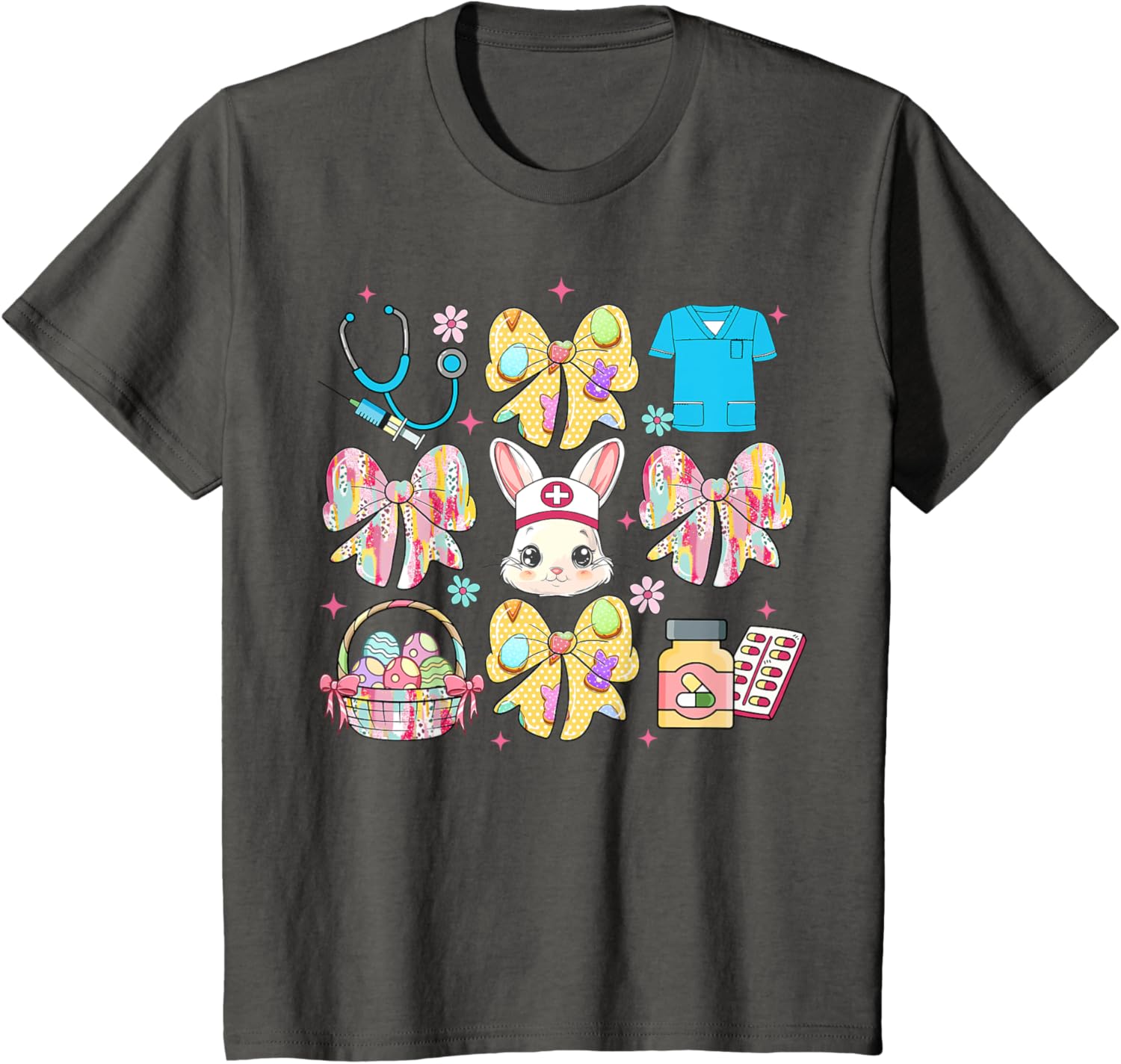 Easter Nurse Coquette Bow Happy Easter Bunny School Women T-Shirt