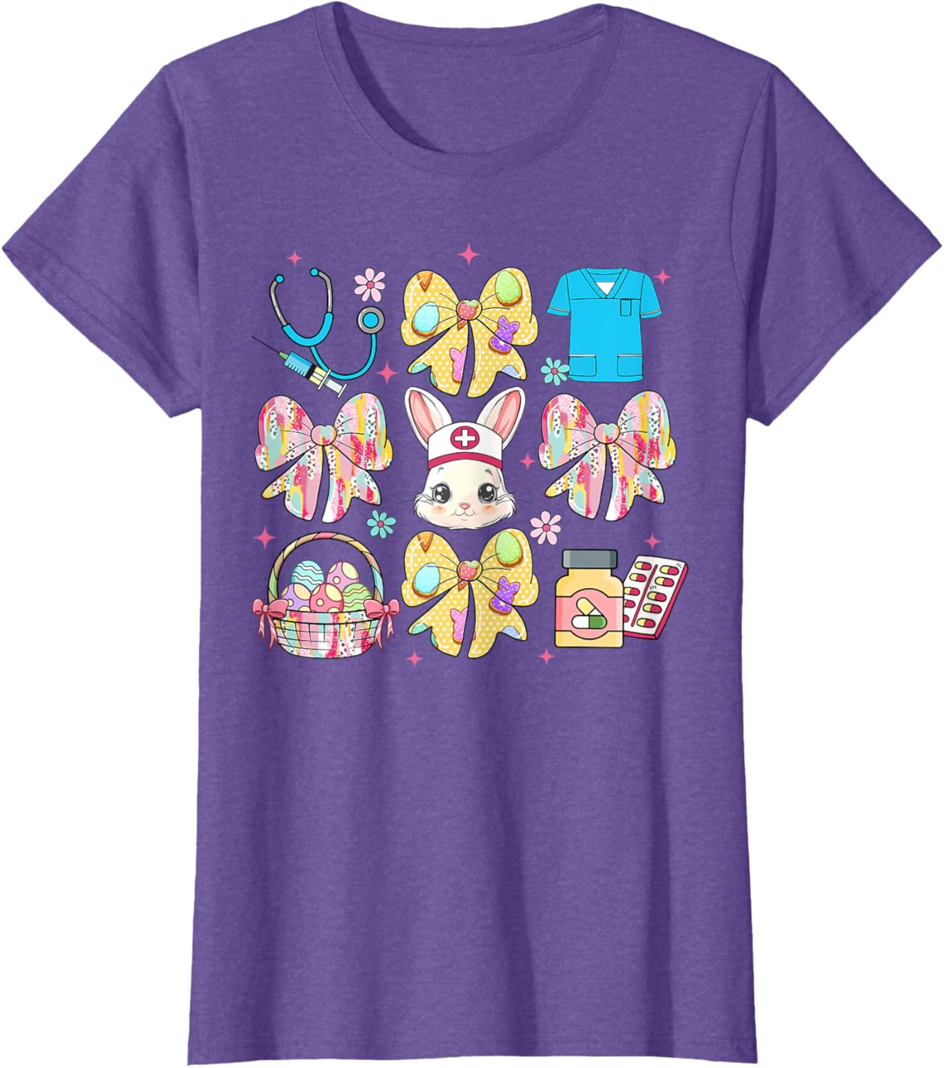 Easter Nurse Coquette Bow Happy Easter Bunny School Women T-Shirt