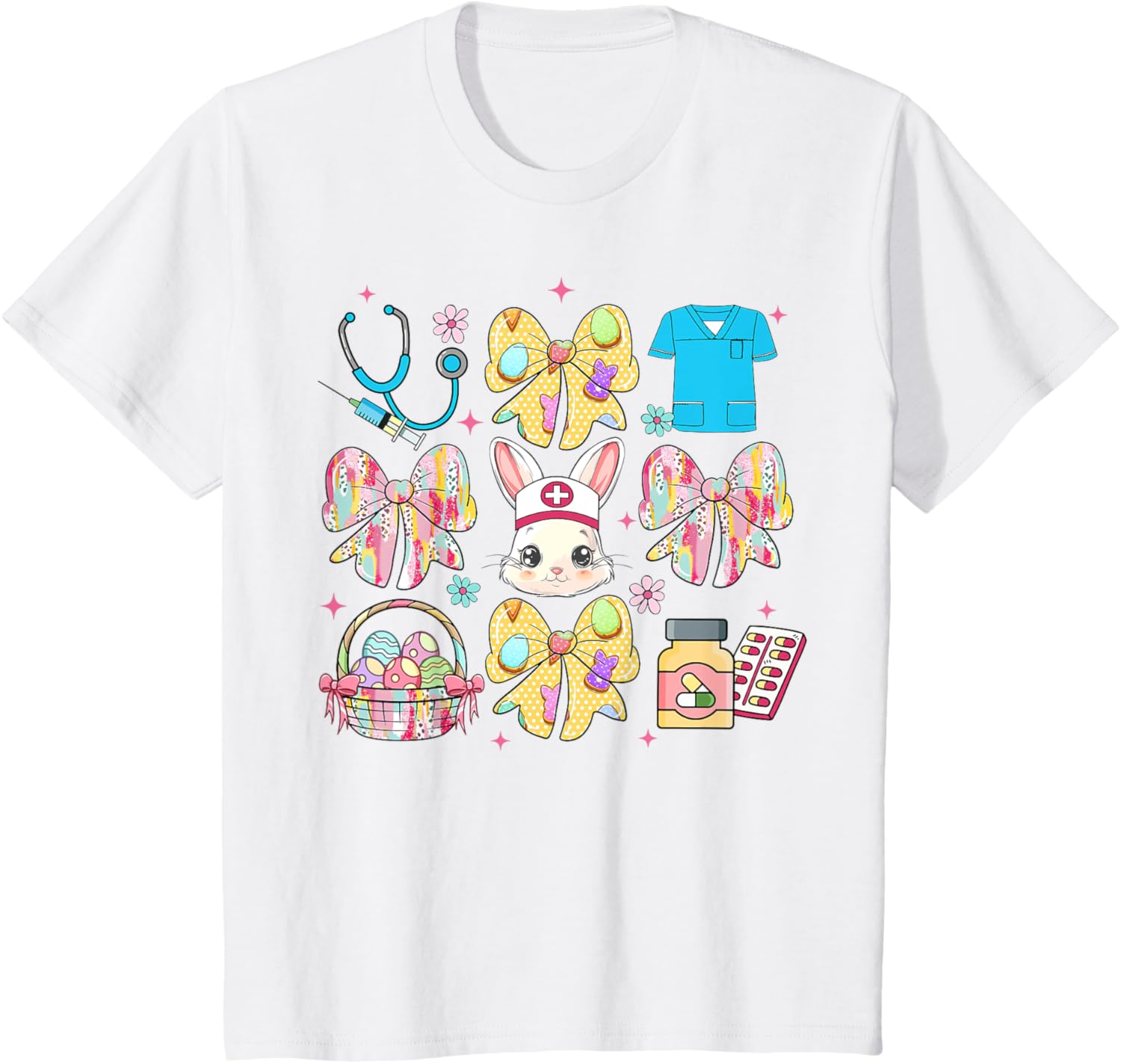 Easter Nurse Coquette Bow Happy Easter Bunny School Women T-Shirt