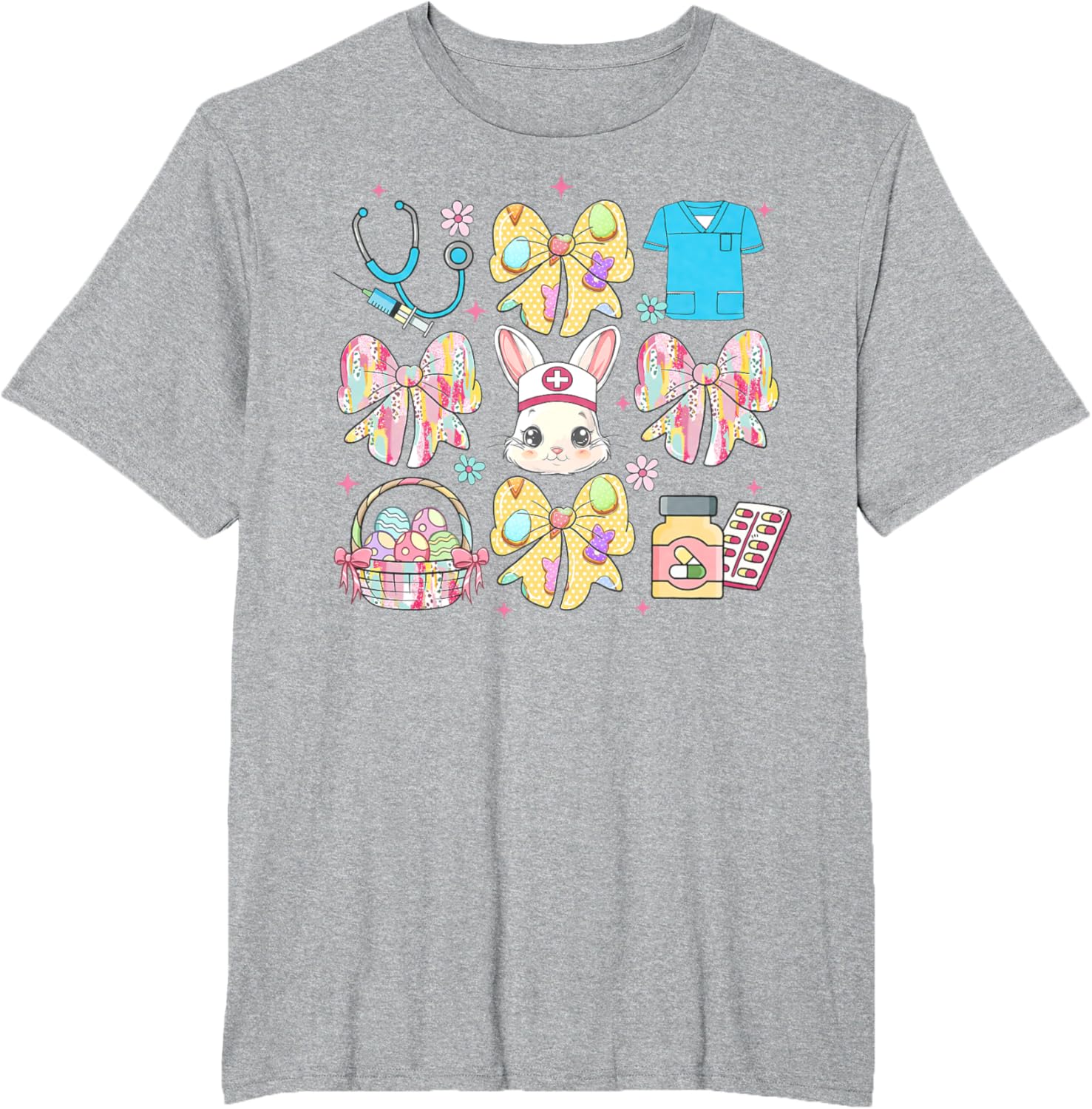 Easter Nurse Coquette Bow Happy Easter Bunny School Women T-Shirt