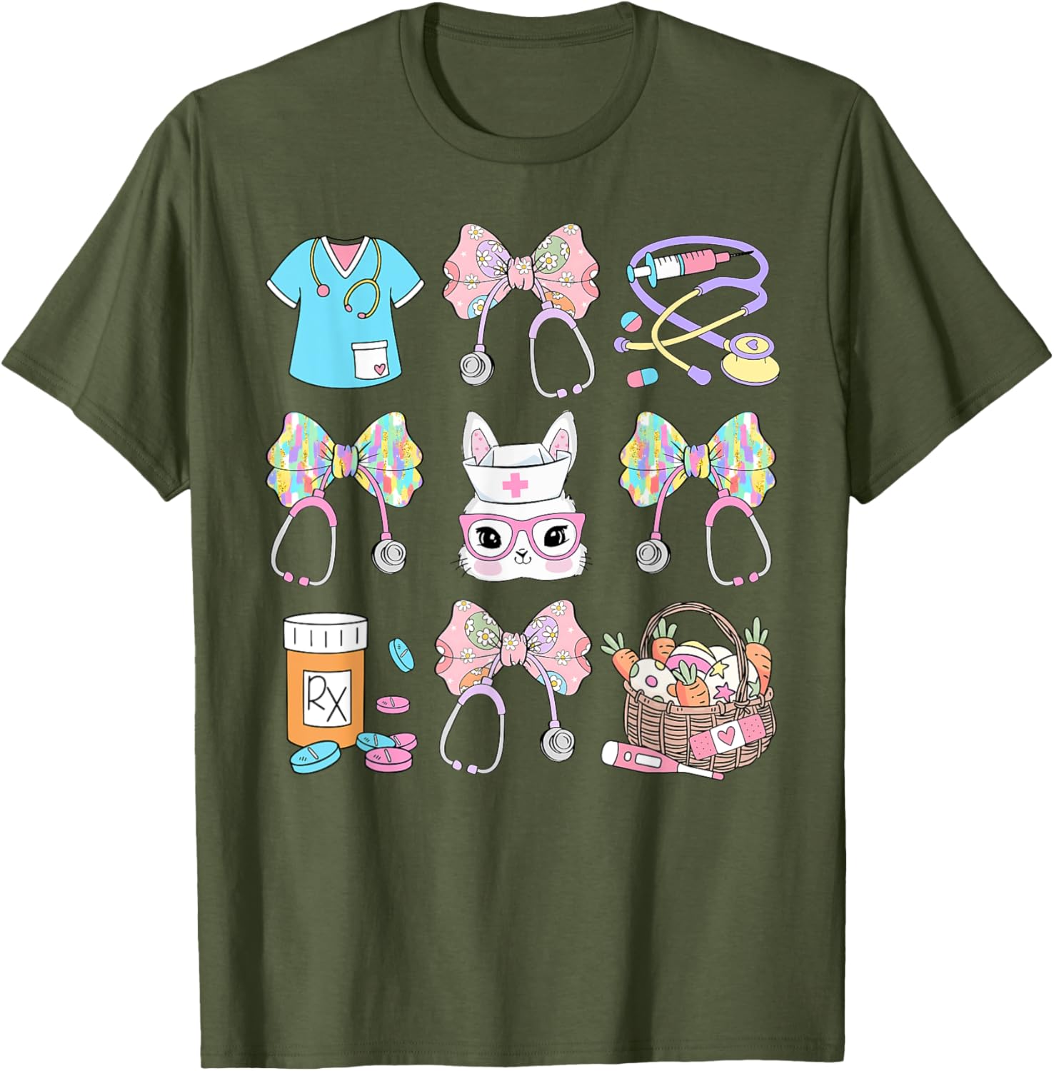 Easter Nurse Coquette Bow Happy Easter Bunny T-Shirt