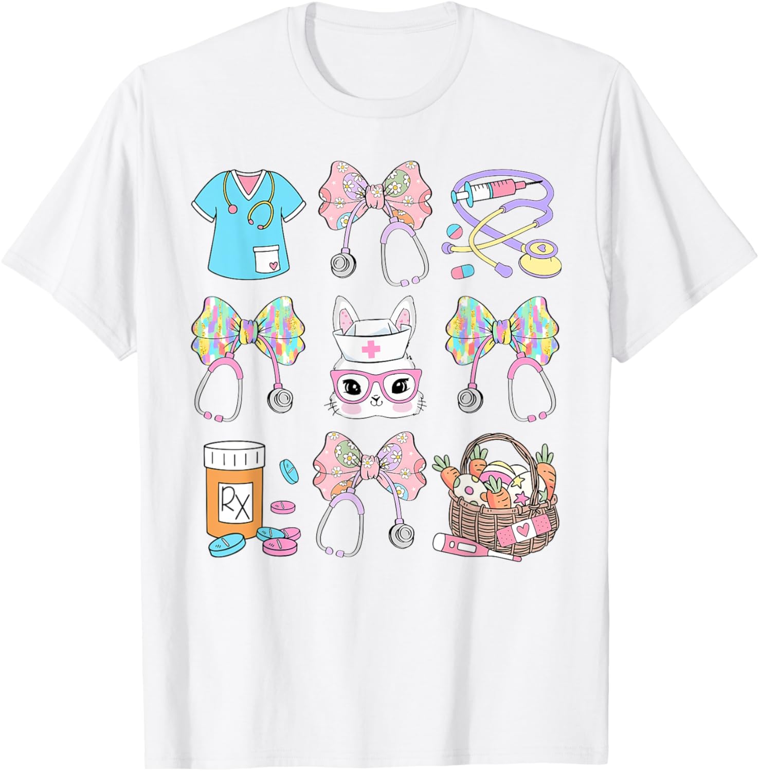 Easter Nurse Coquette Bow Happy Easter Bunny T-Shirt