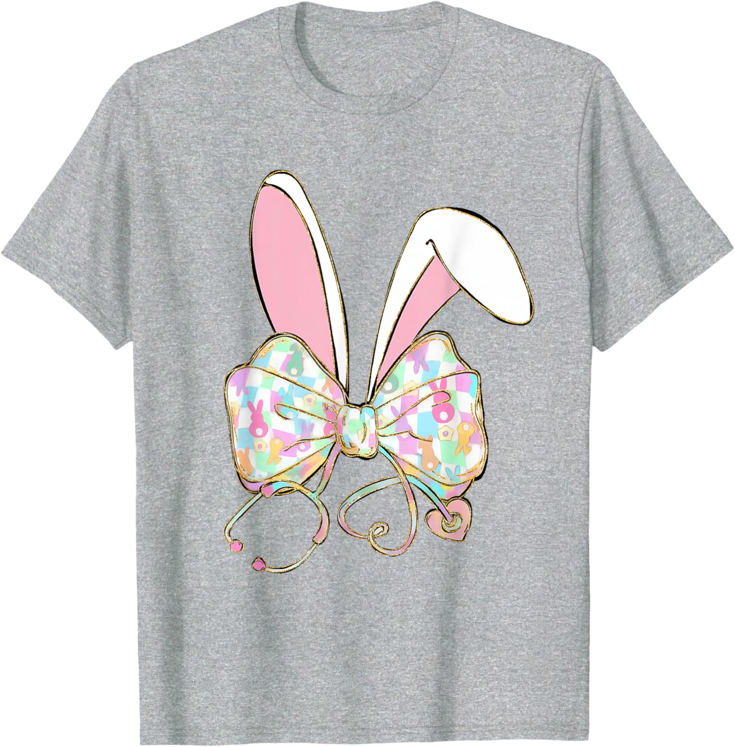 Easter Nurse Coquette Bow Stethoscope Bunny Scrub Top Rabbit T-Shirt