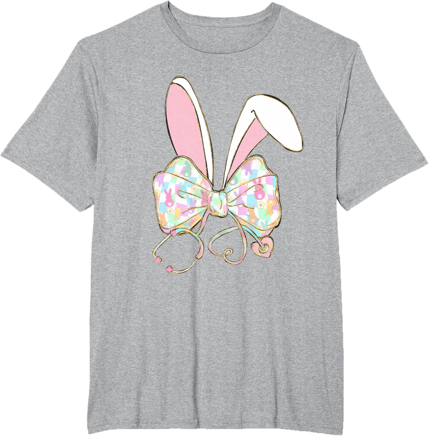 Easter Nurse Coquette Bow Stethoscope Bunny Scrub Top Rabbit T-Shirt