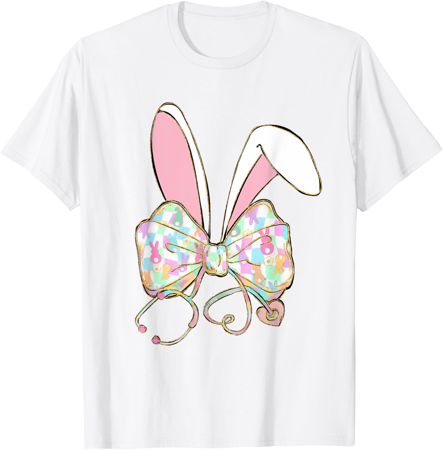 Easter Nurse Coquette Bow Stethoscope Bunny Scrub Top Rabbit T-Shirt