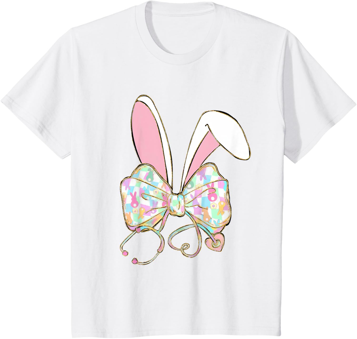 Easter Nurse Coquette Bow Stethoscope Bunny Scrub Top Rabbit T-Shirt