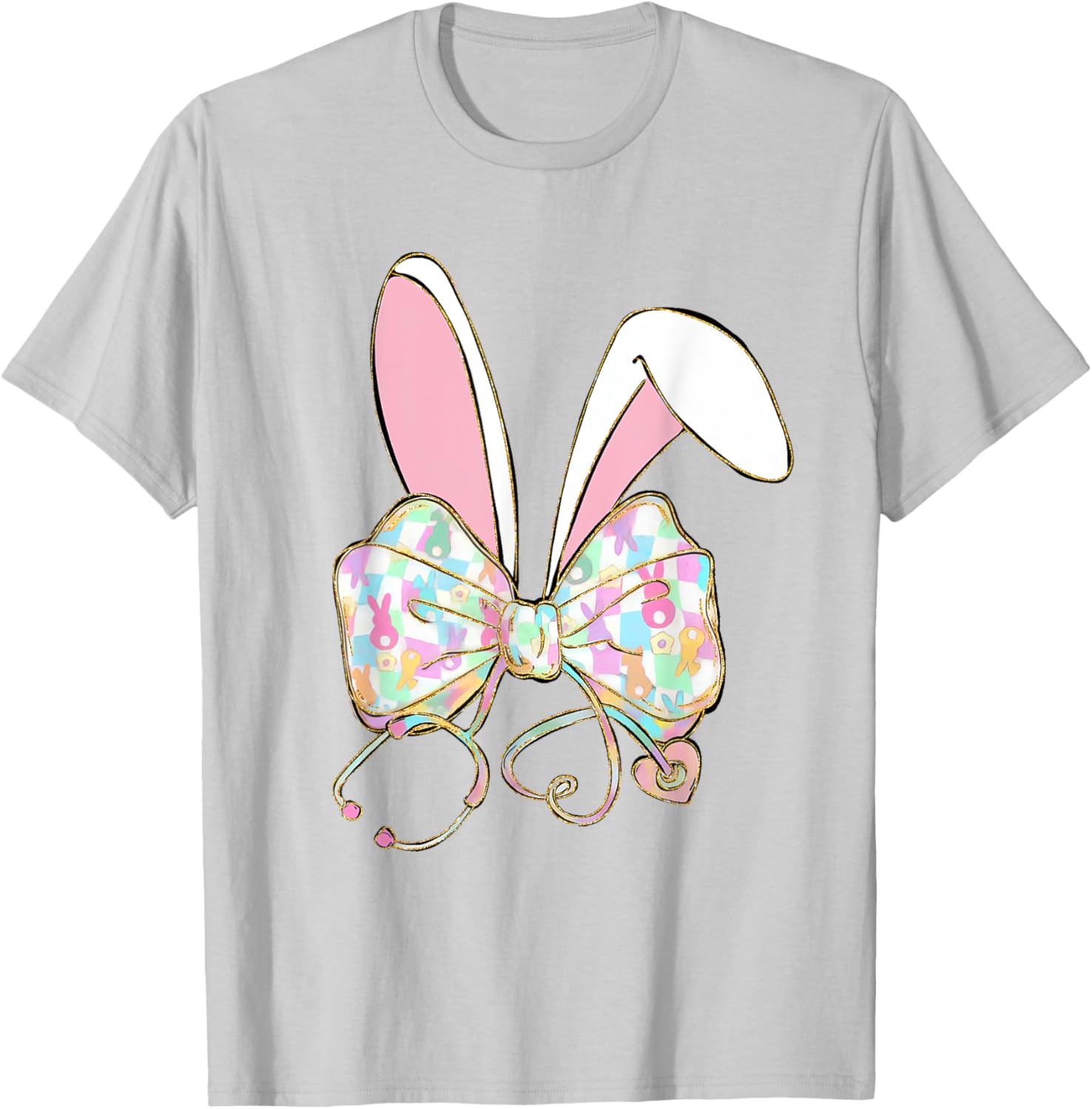 Easter Nurse Coquette Bow Stethoscope Bunny Scrub Top Rabbit T-Shirt