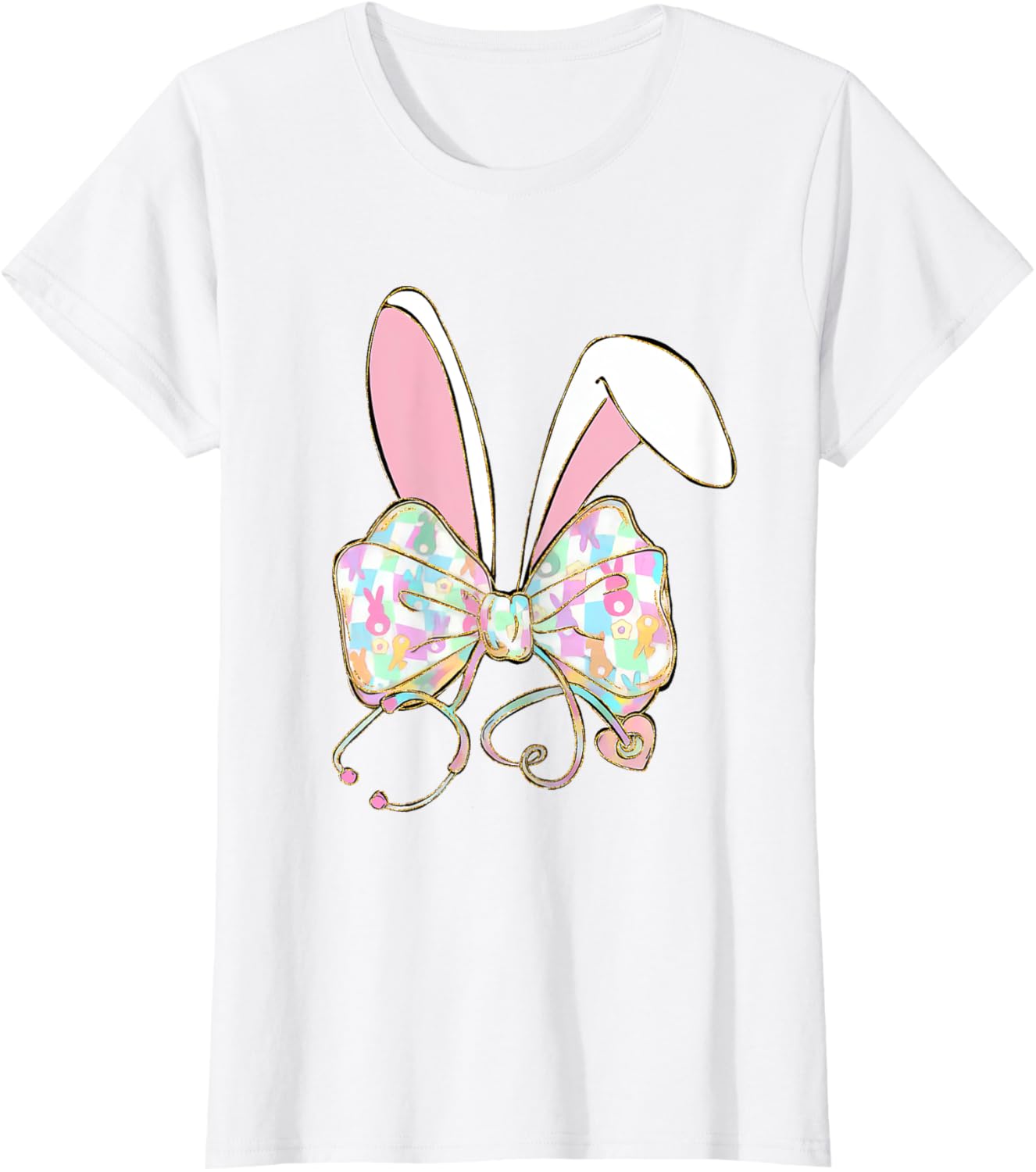 Easter Nurse Coquette Bow Stethoscope Bunny Scrub Top Rabbit T-Shirt