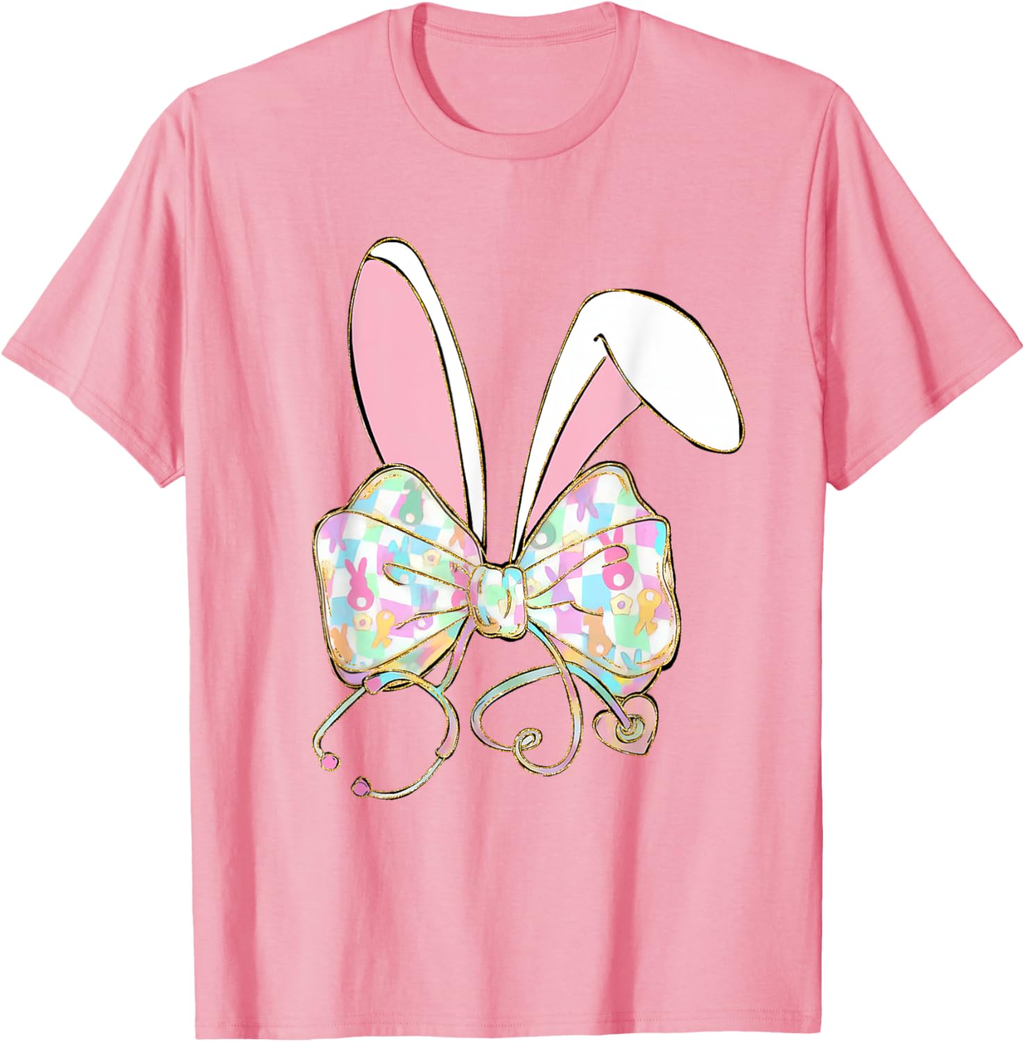 Easter Nurse Coquette Bow Stethoscope Bunny Scrub Top Rabbit T-Shirt