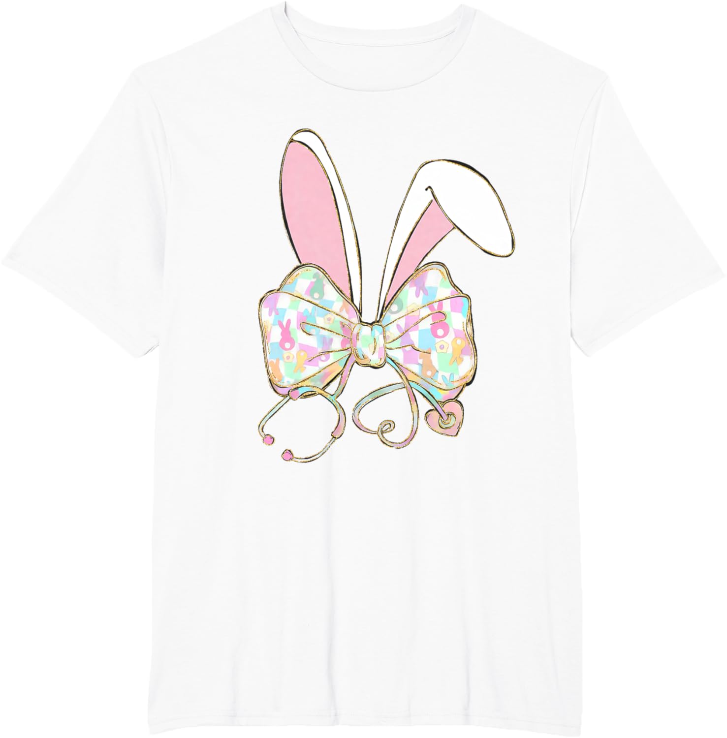 Easter Nurse Coquette Bow Stethoscope Bunny Scrub Top Rabbit T-Shirt