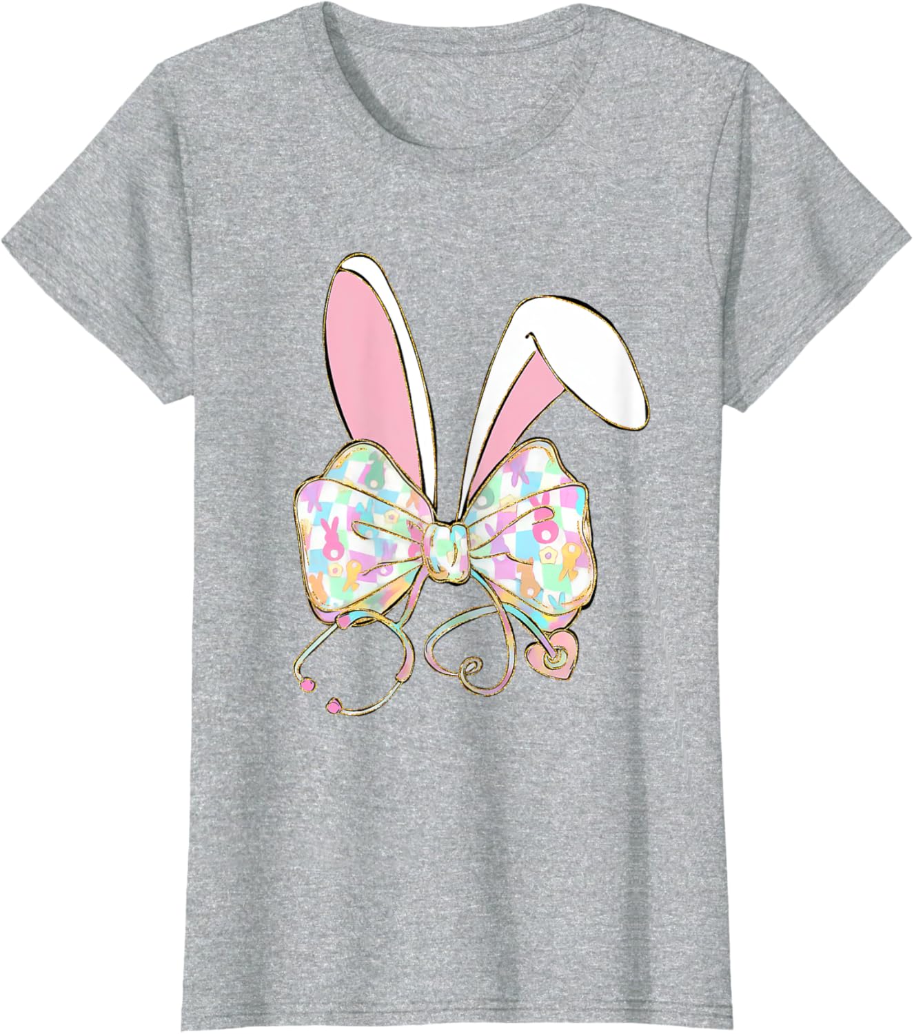 Easter Nurse Coquette Bow Stethoscope Bunny Scrub Top Rabbit T-Shirt