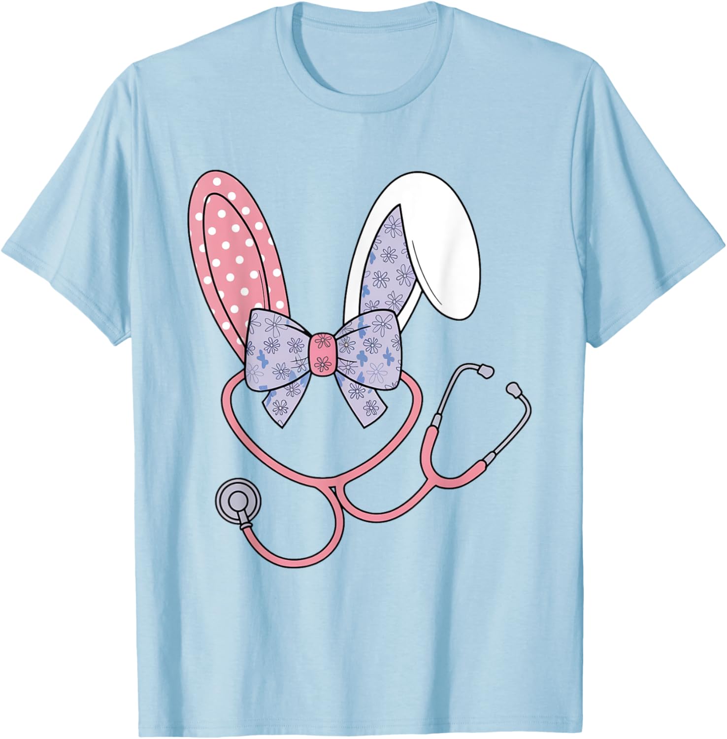 Easter Nurse Coquette Bow Stethoscope Bunny Scrub Top Rabbit T-Shirt