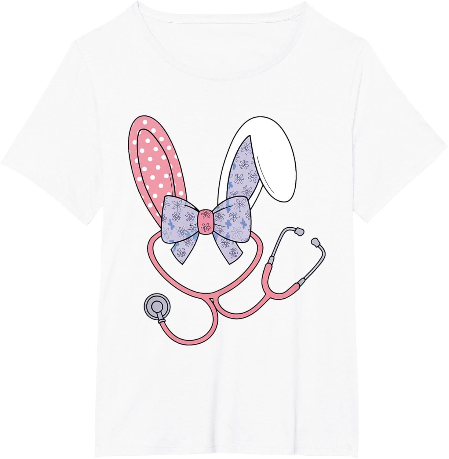 Easter Nurse Coquette Bow Stethoscope Bunny Scrub Top Rabbit T-Shirt