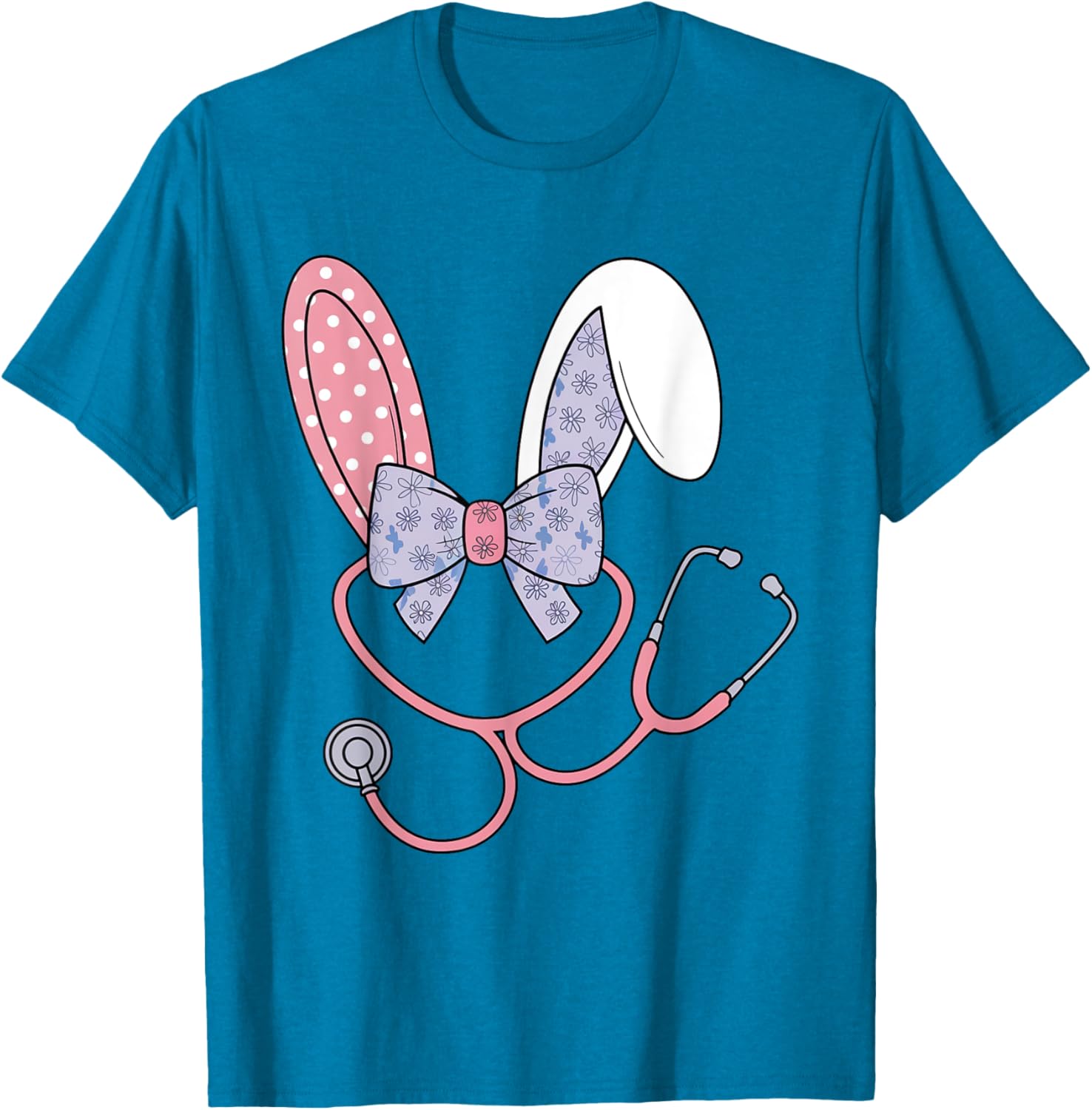 Easter Nurse Coquette Bow Stethoscope Bunny Scrub Top Rabbit T-Shirt