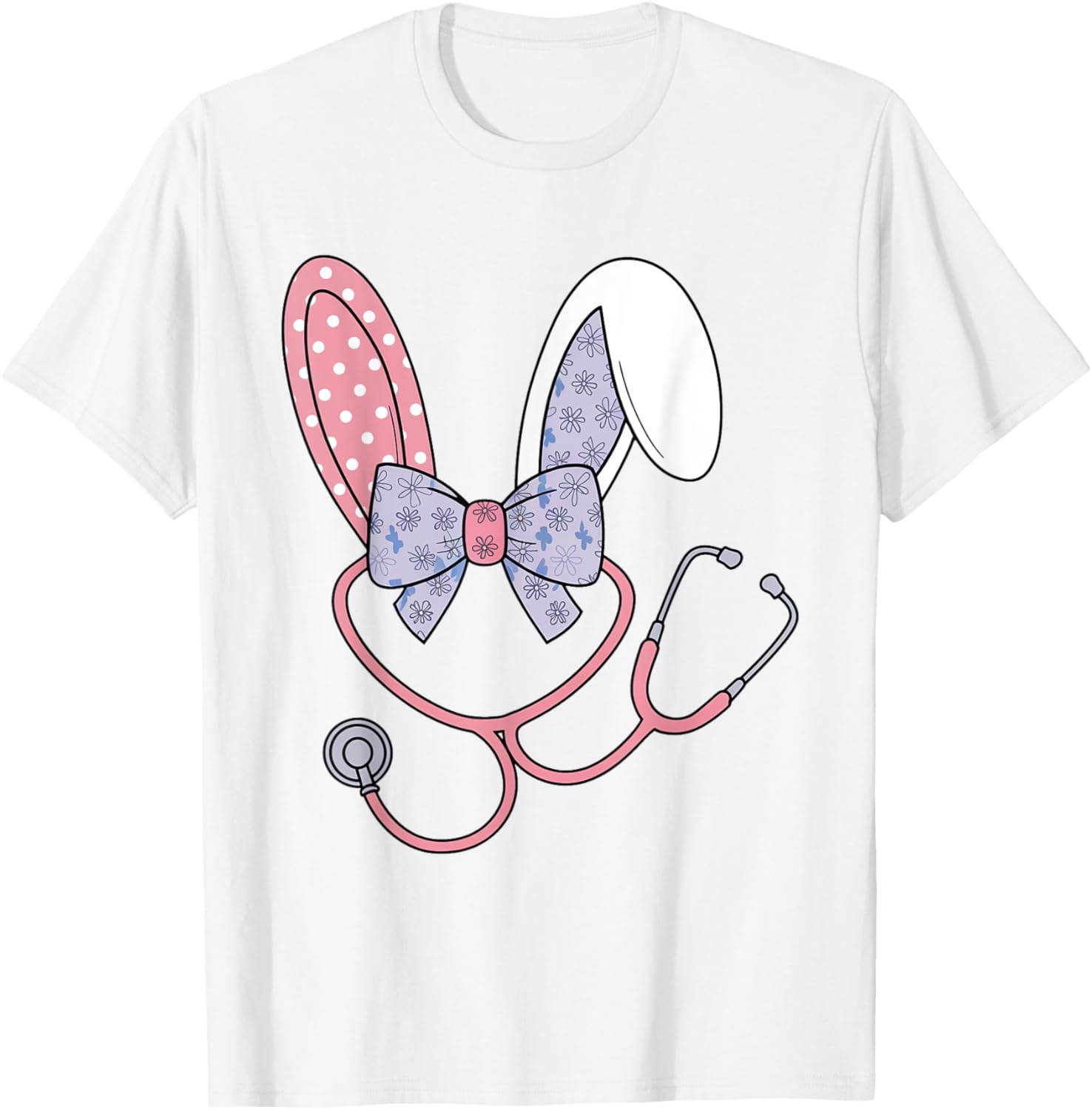 Easter Nurse Coquette Bow Stethoscope Bunny Scrub Top Rabbit T-Shirt