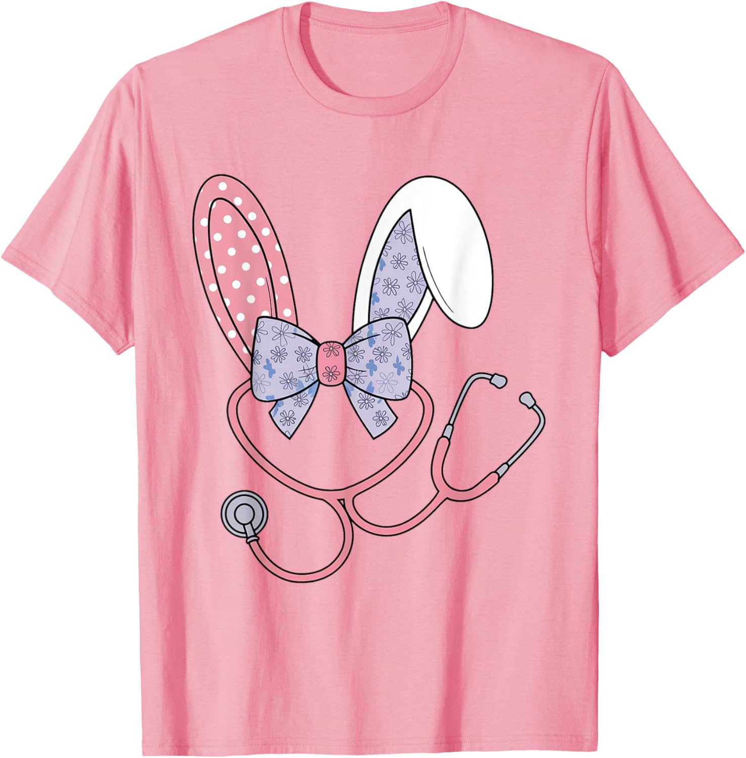 Easter Nurse Coquette Bow Stethoscope Bunny Scrub Top Rabbit T-Shirt