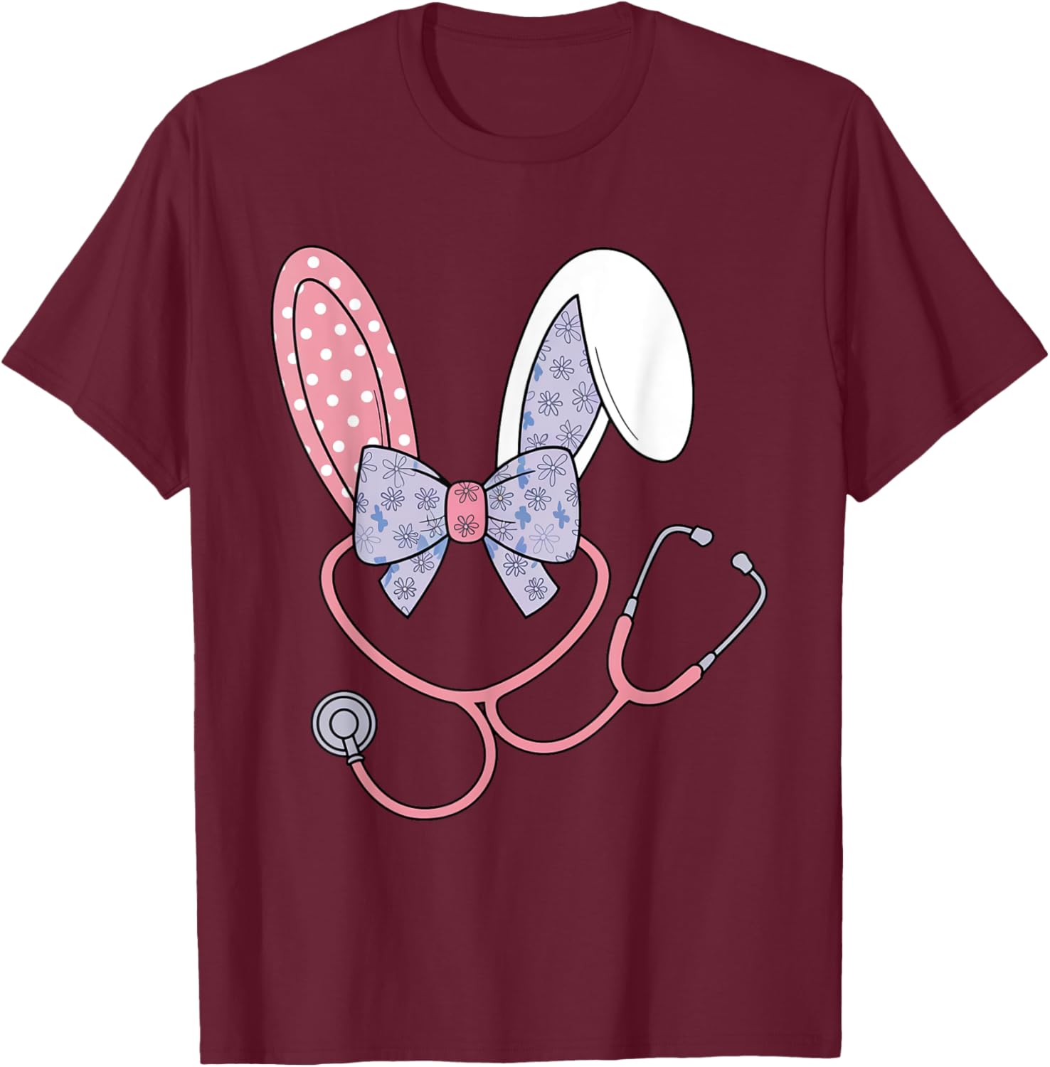 Easter Nurse Coquette Bow Stethoscope Bunny Scrub Top Rabbit T-Shirt